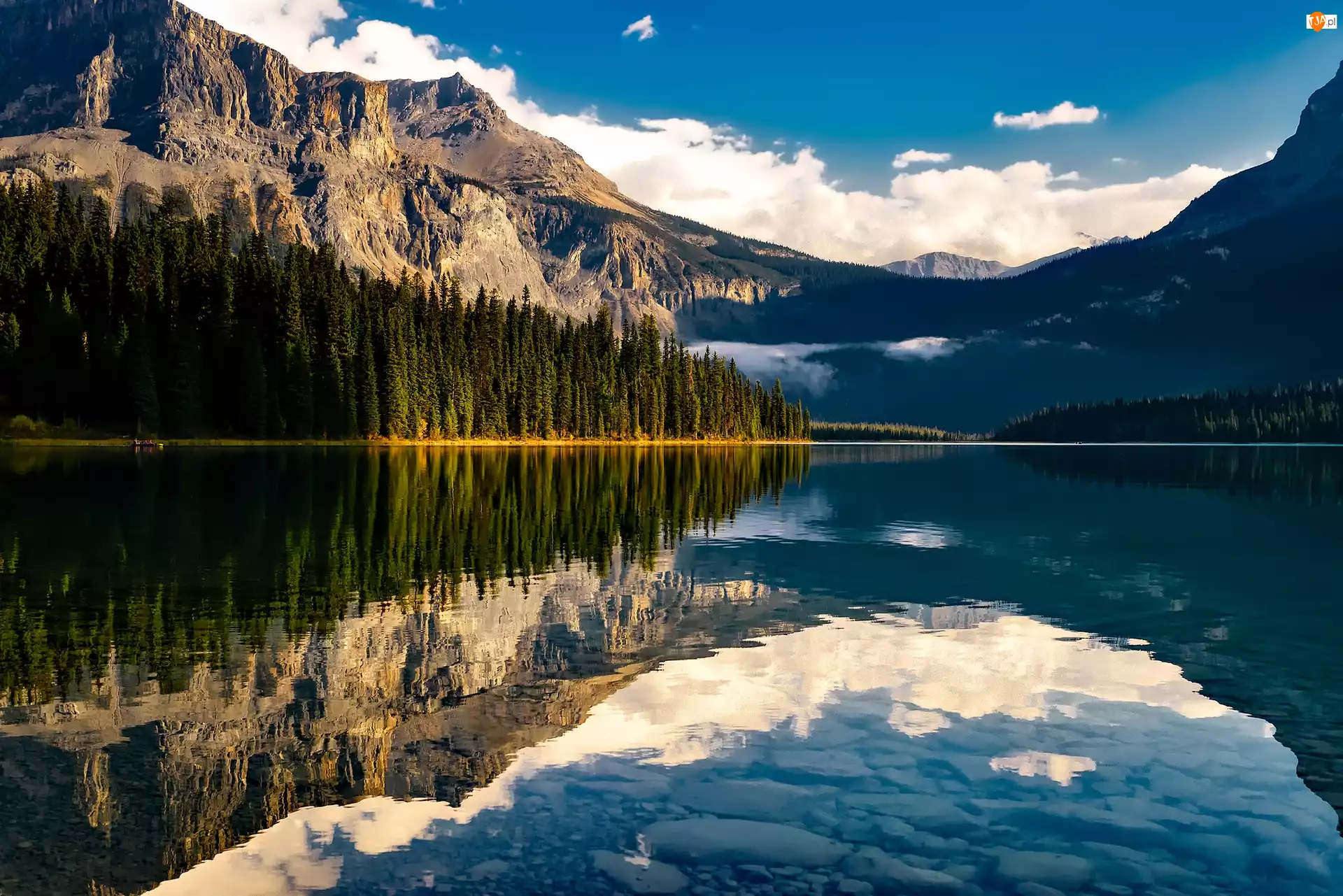 Góry, Jezioro Emerald, Kanada, Las, Park Narodowy Yoho, Odbicie