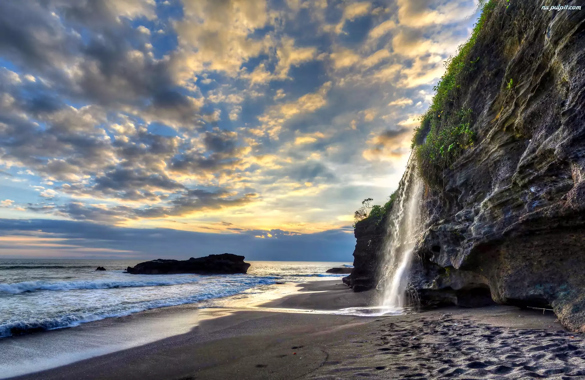 Skały, Plaża, Bali, Indonezja, Wodospad, Melasti, Morze