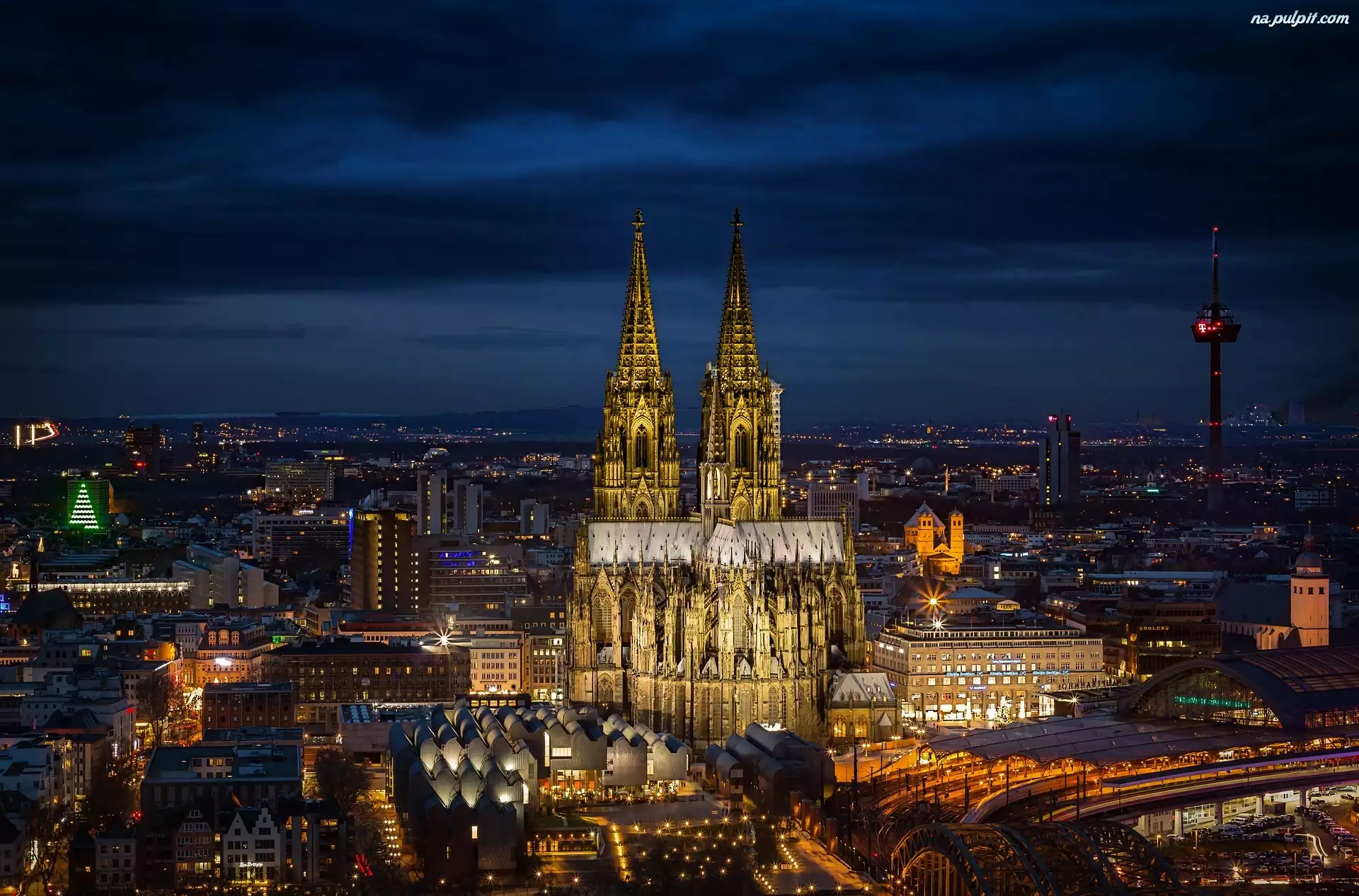 Niemcy, Miasto nocą, Kolonia, Katedra