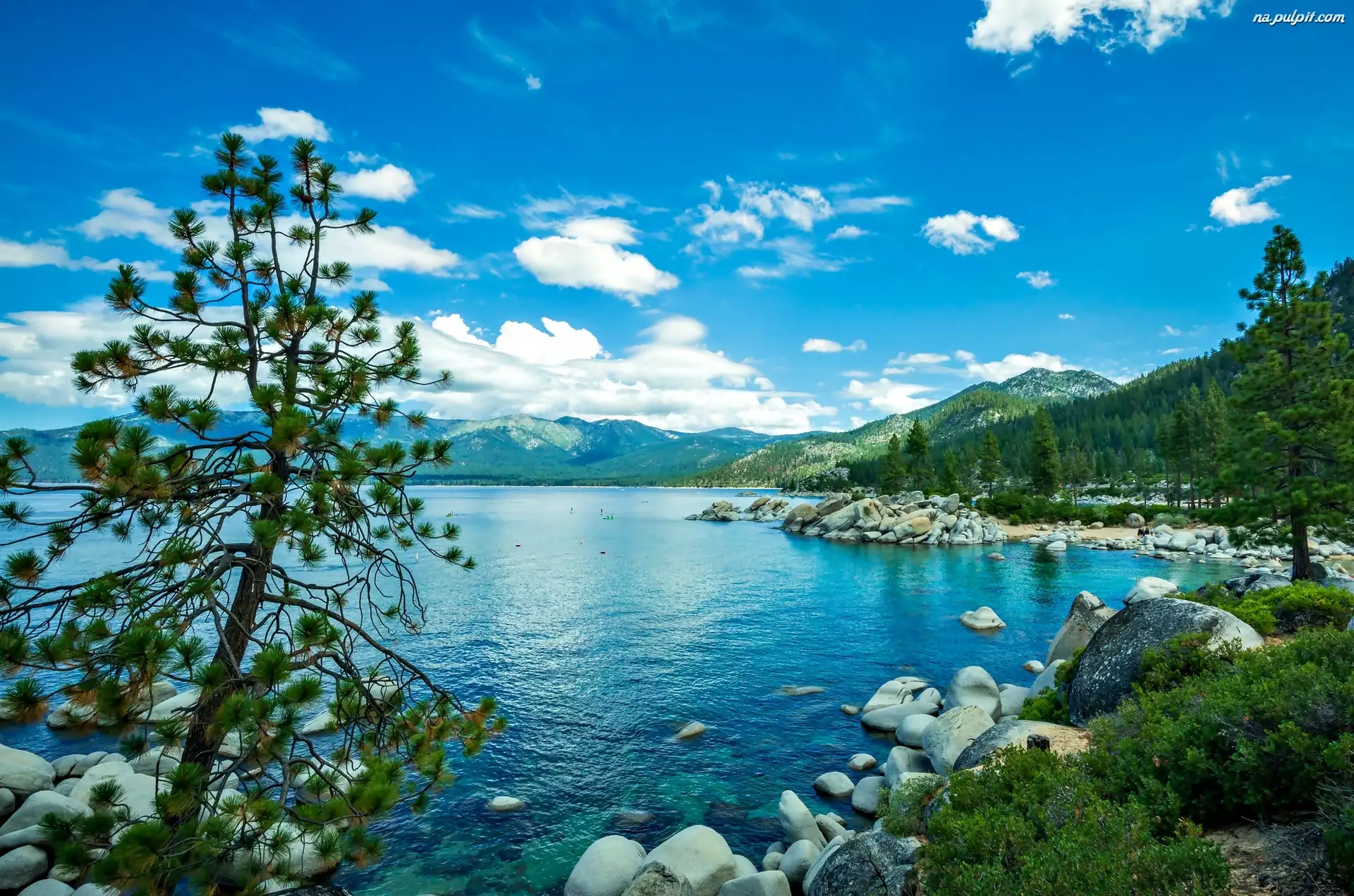 Kamienie, Tahoe, Góry, Sierra Nevada, Las, Jezioro