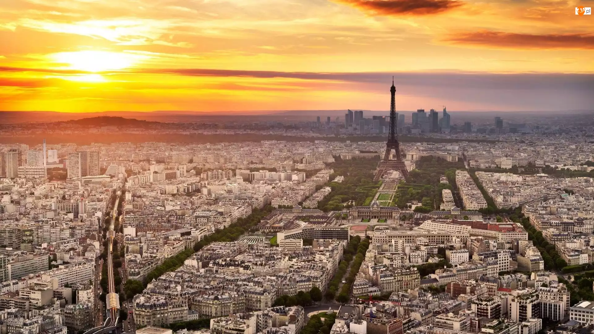 Paryż, Zachód słońca, Miasto, Wieża Eiffla