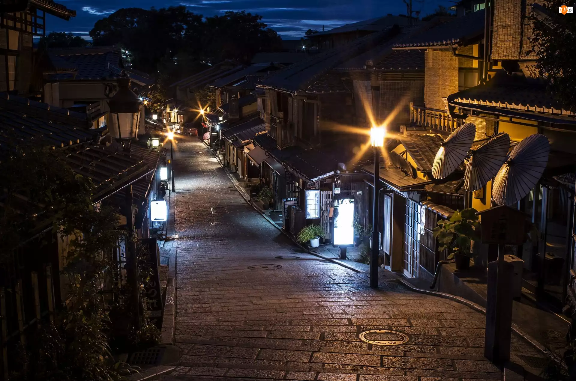 Ulica, Noc, Kyoto, Japonia, Domy