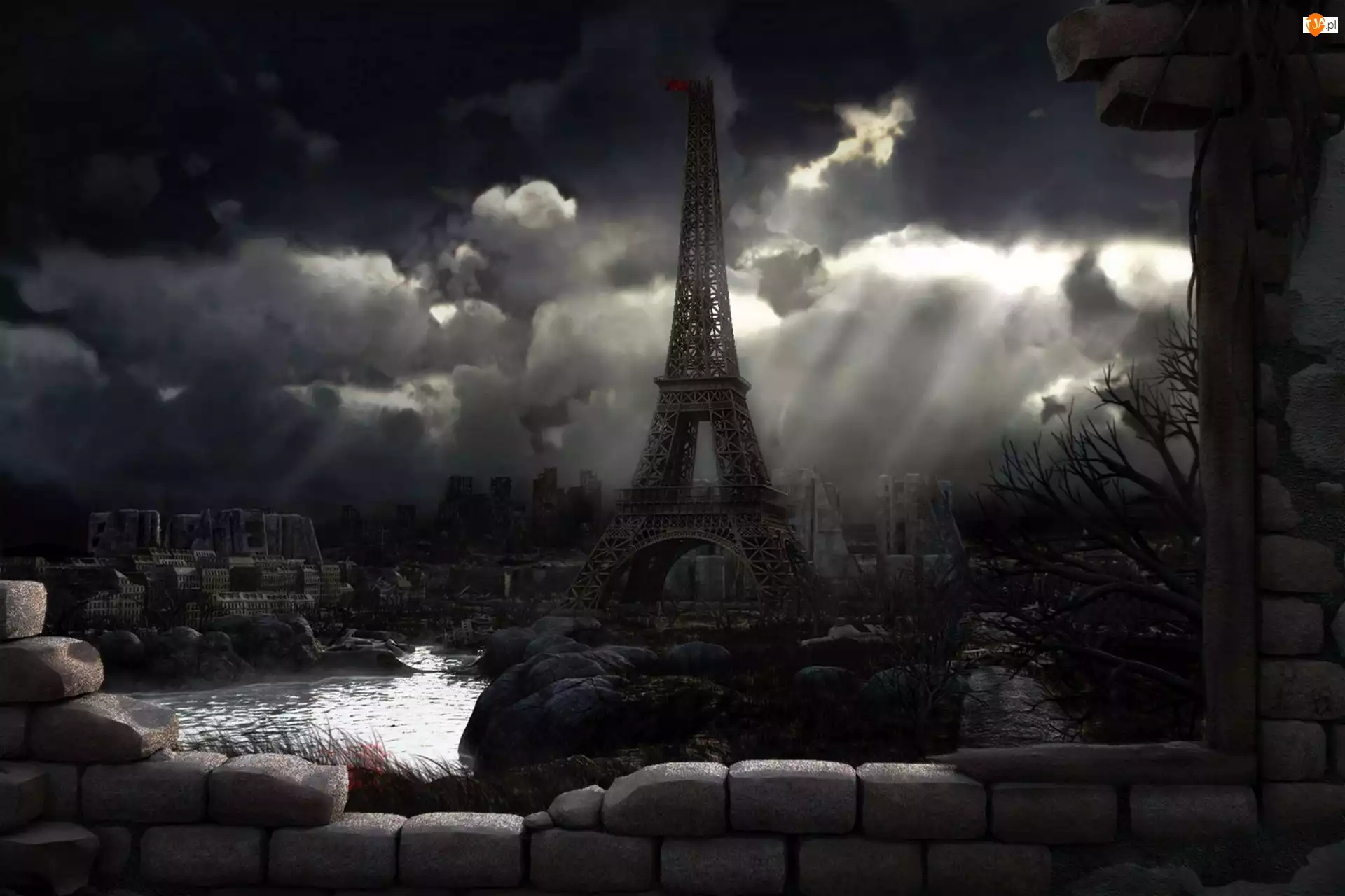 Wojna, Paryż, Wieża Eiffla, Ruiny