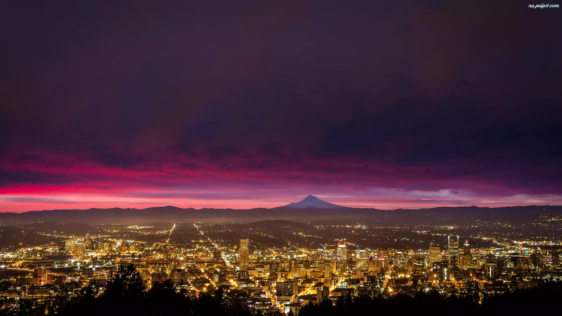 Krajobraz, Portland, Miasto, Nocą