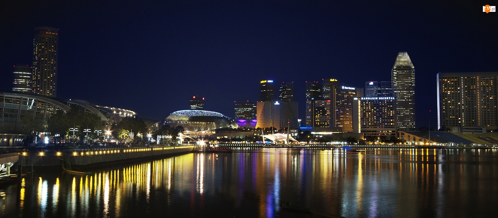 Singapur, Odbicie, Nocą, Morze