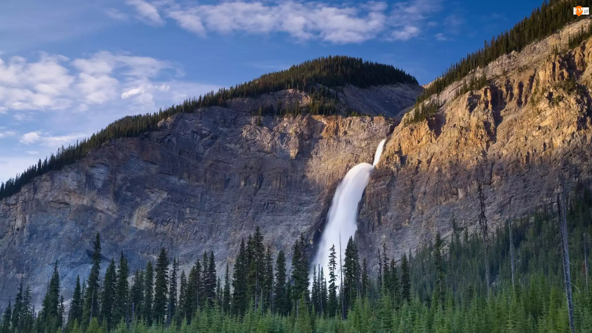 Wodospad Takakkaw Falls, Góry, Park Narodowy Yoho, Kanada, Las, Kolumbia Brytyjska