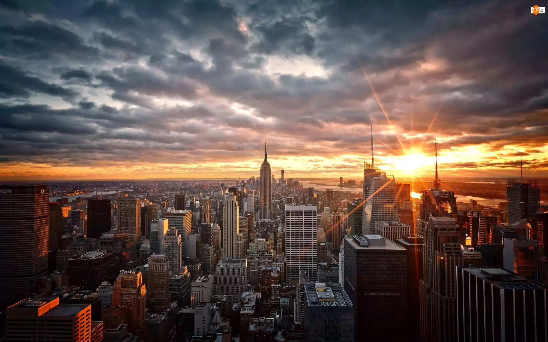 Nowy Jork, Zachód słońca, Manhattan, Drapacze chmur