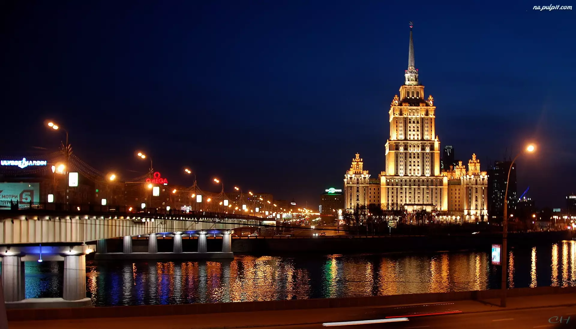 Moskwa, Rosja, Panorama, Noc
