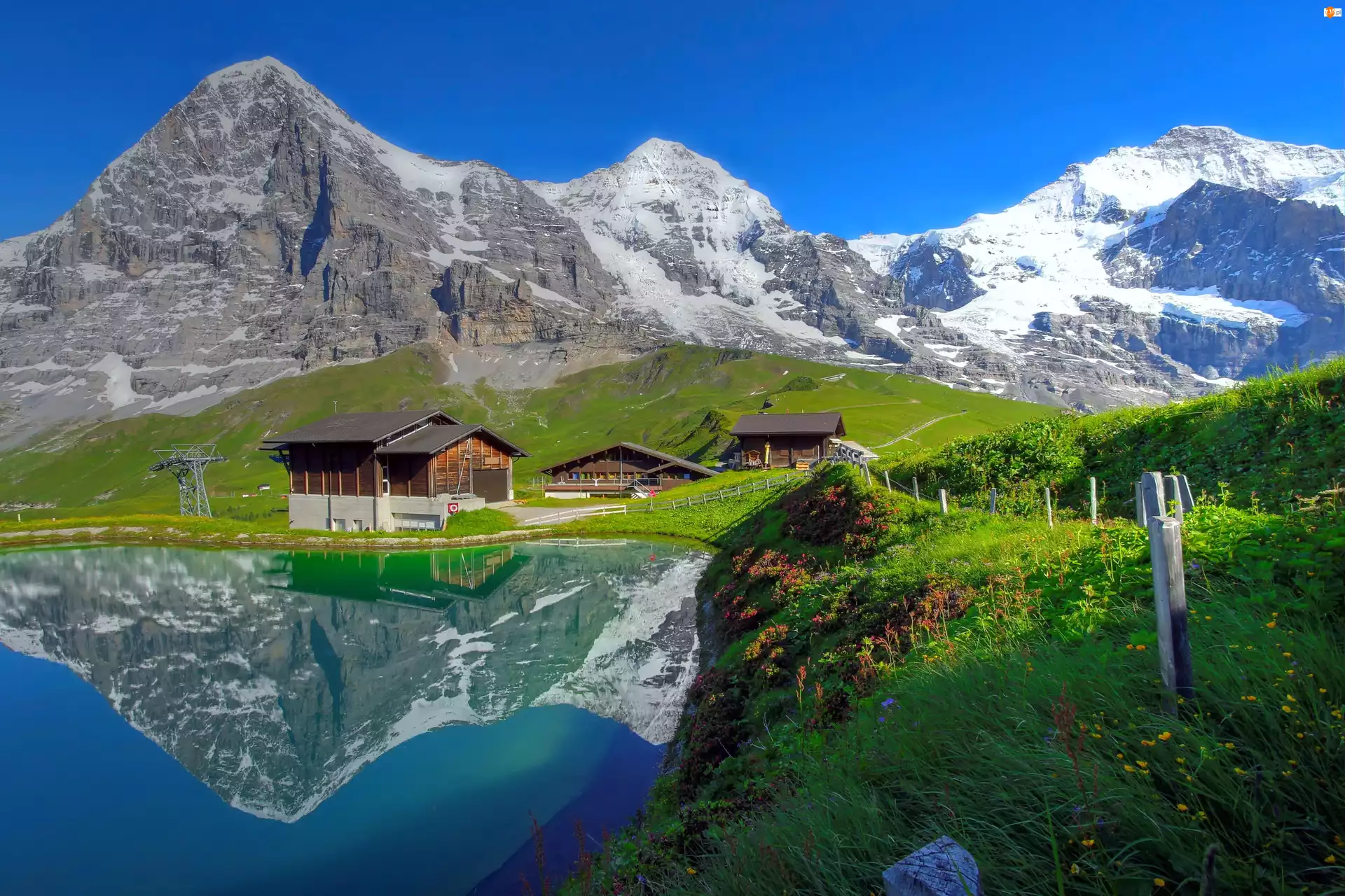 Szwajcaria, Domy, Jezioro, Alpy Berneńskie