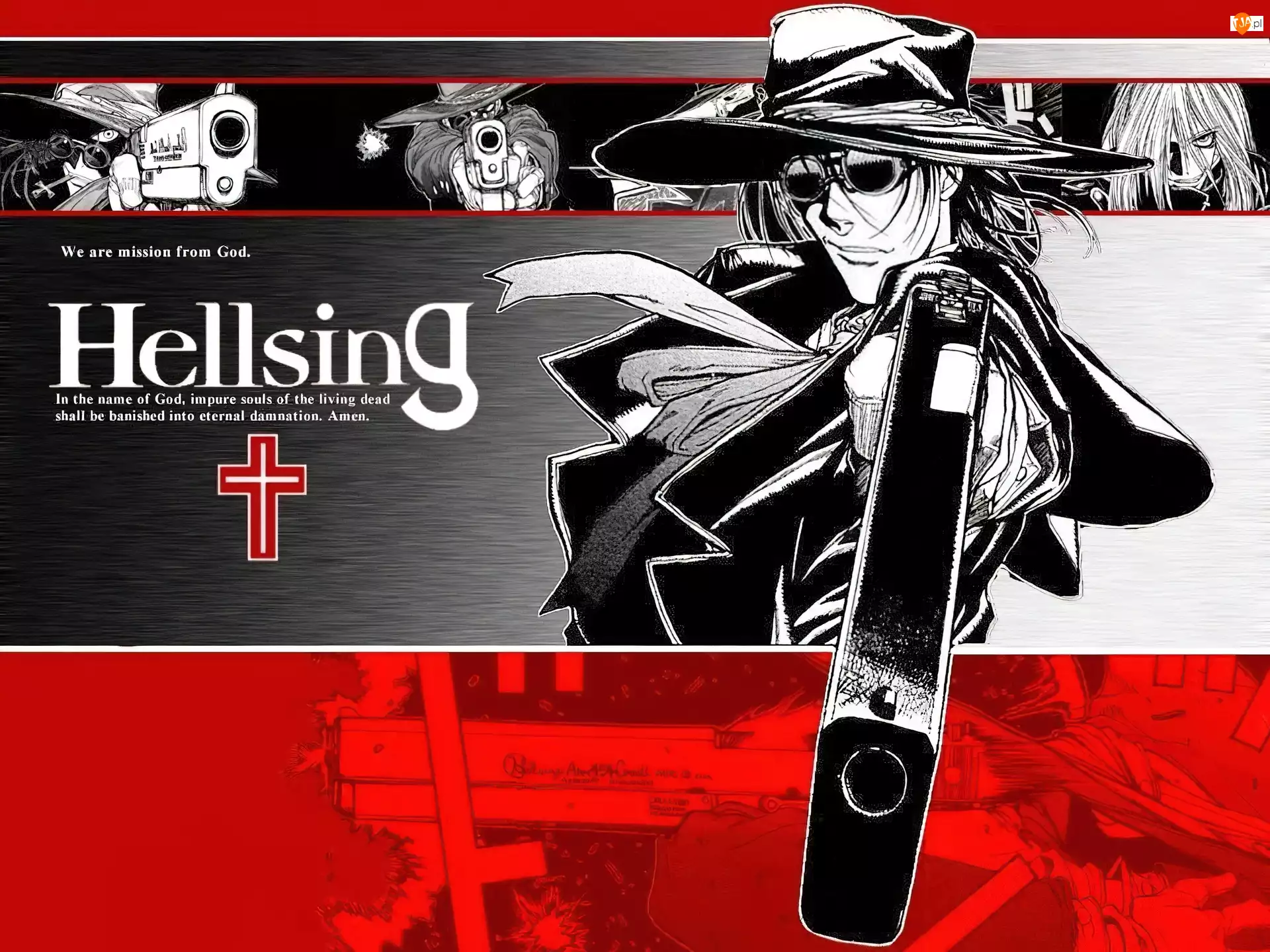 postać, Hellsing, krzyż, pistolet