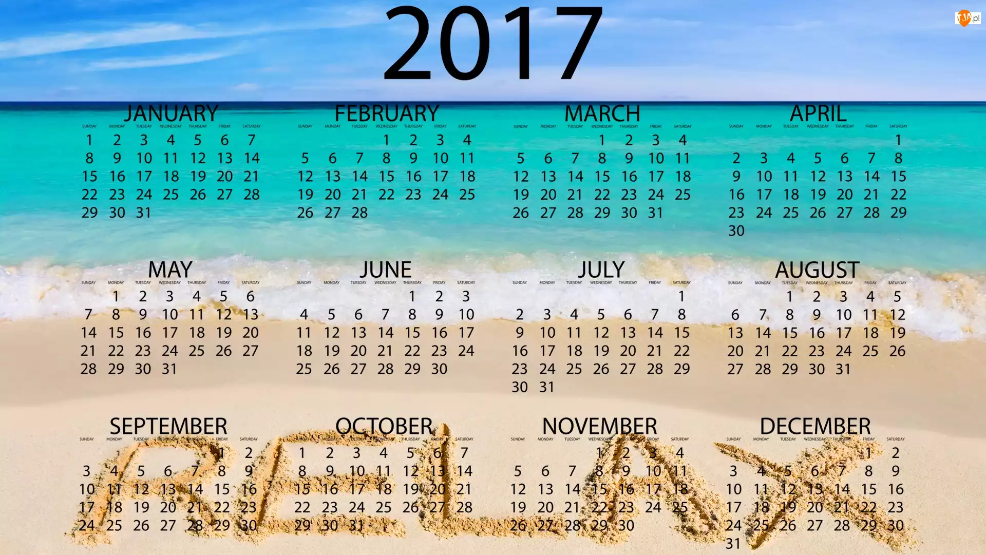 Plaża, Kalendarz, 2017