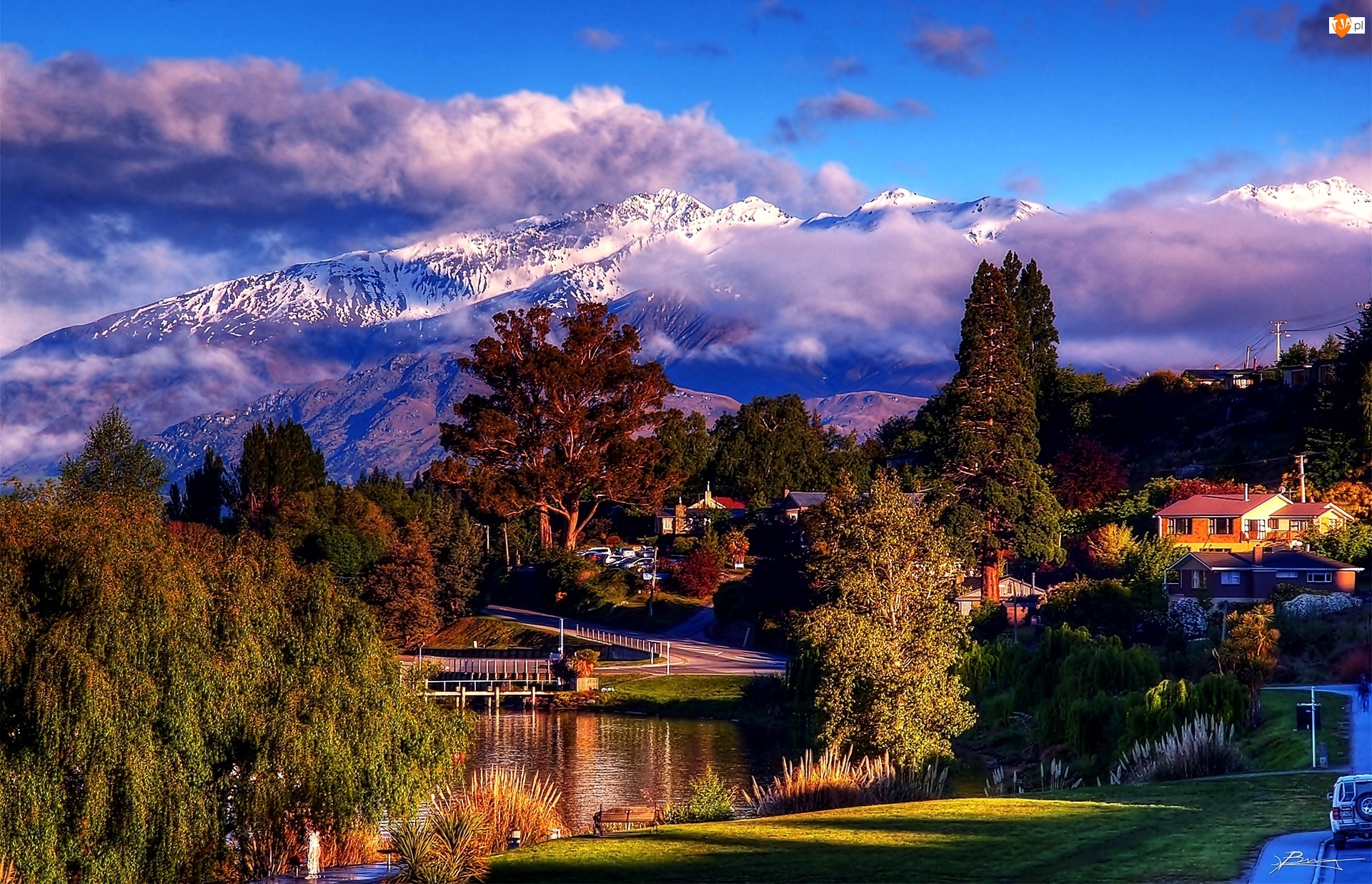 Domy, Nowa Zelandia, Rzeka, Góry, Miasteczko Wanaka Otago