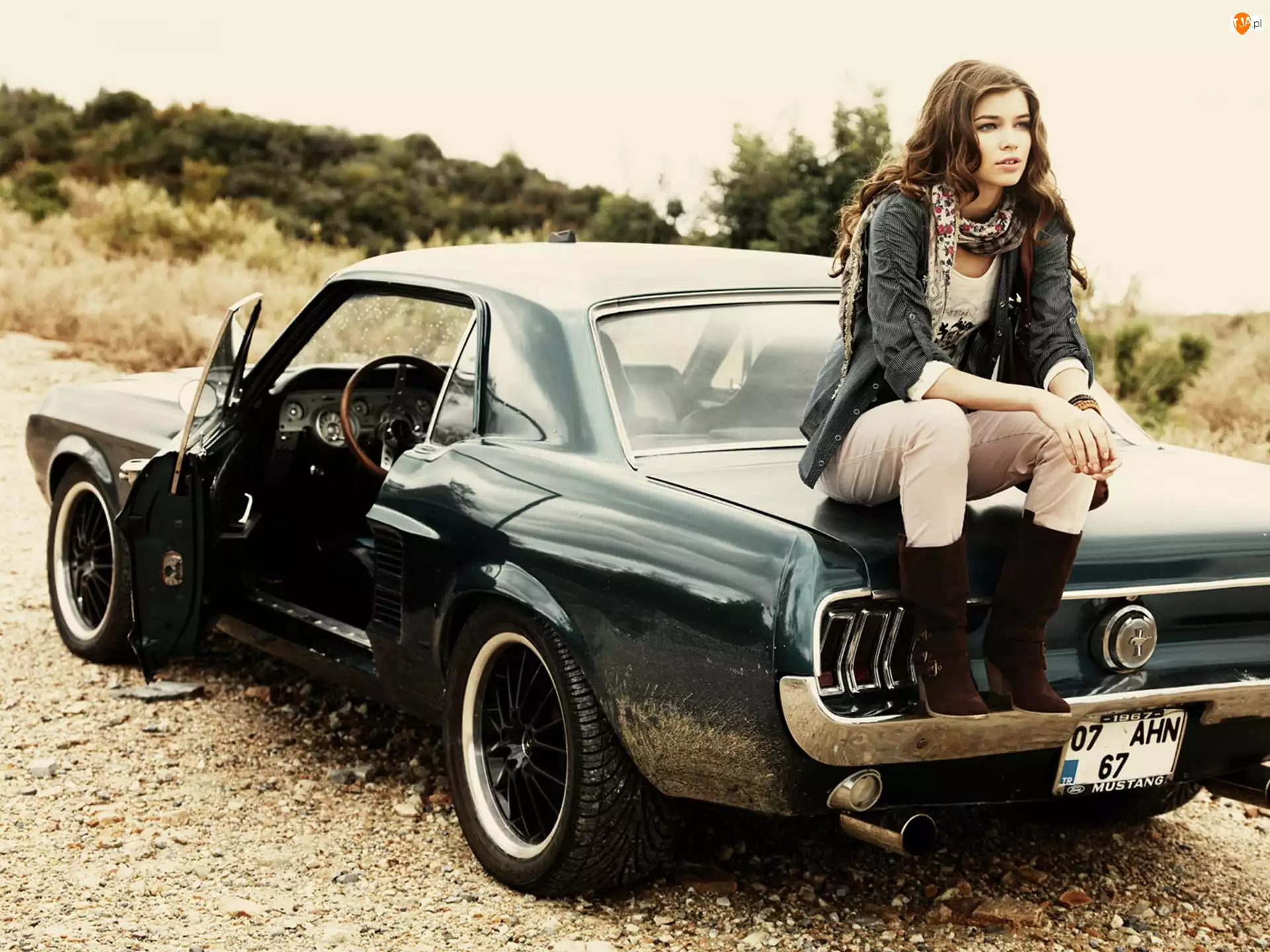 Kobieta, Mustang, Samochód, Ford