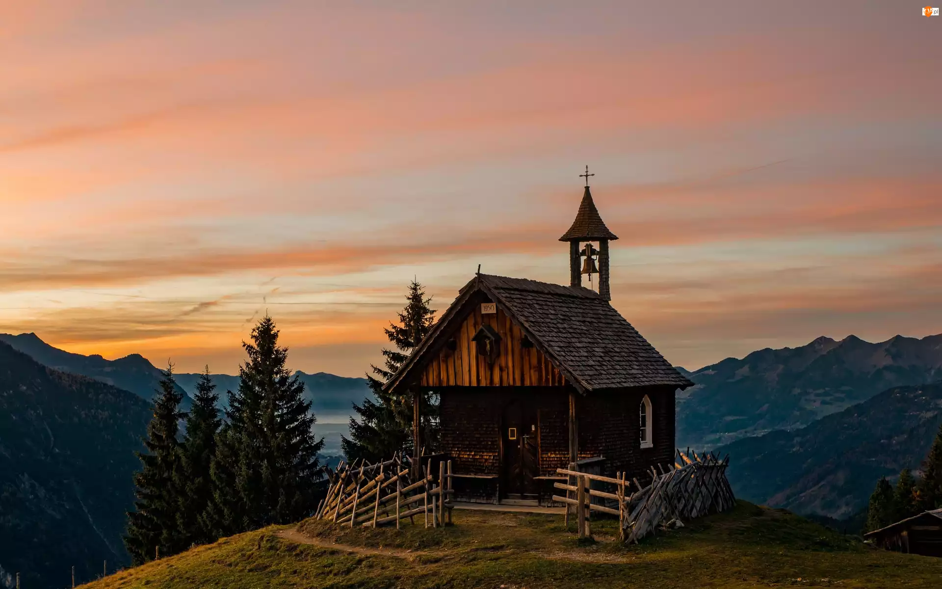Austria, Drewniany, Góry, Kościół, Alpy