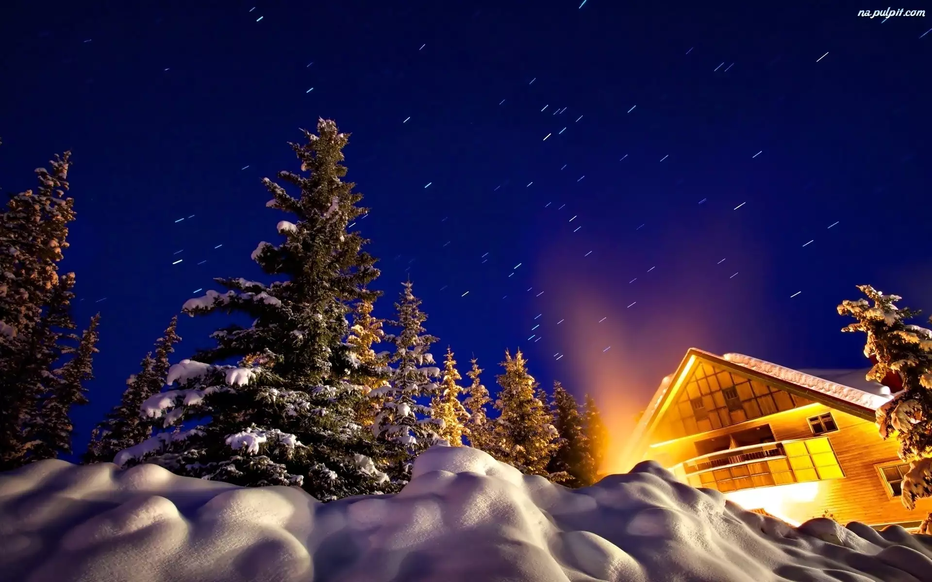 Dom, Zima, Zaspy, Śnieg, Drzewa