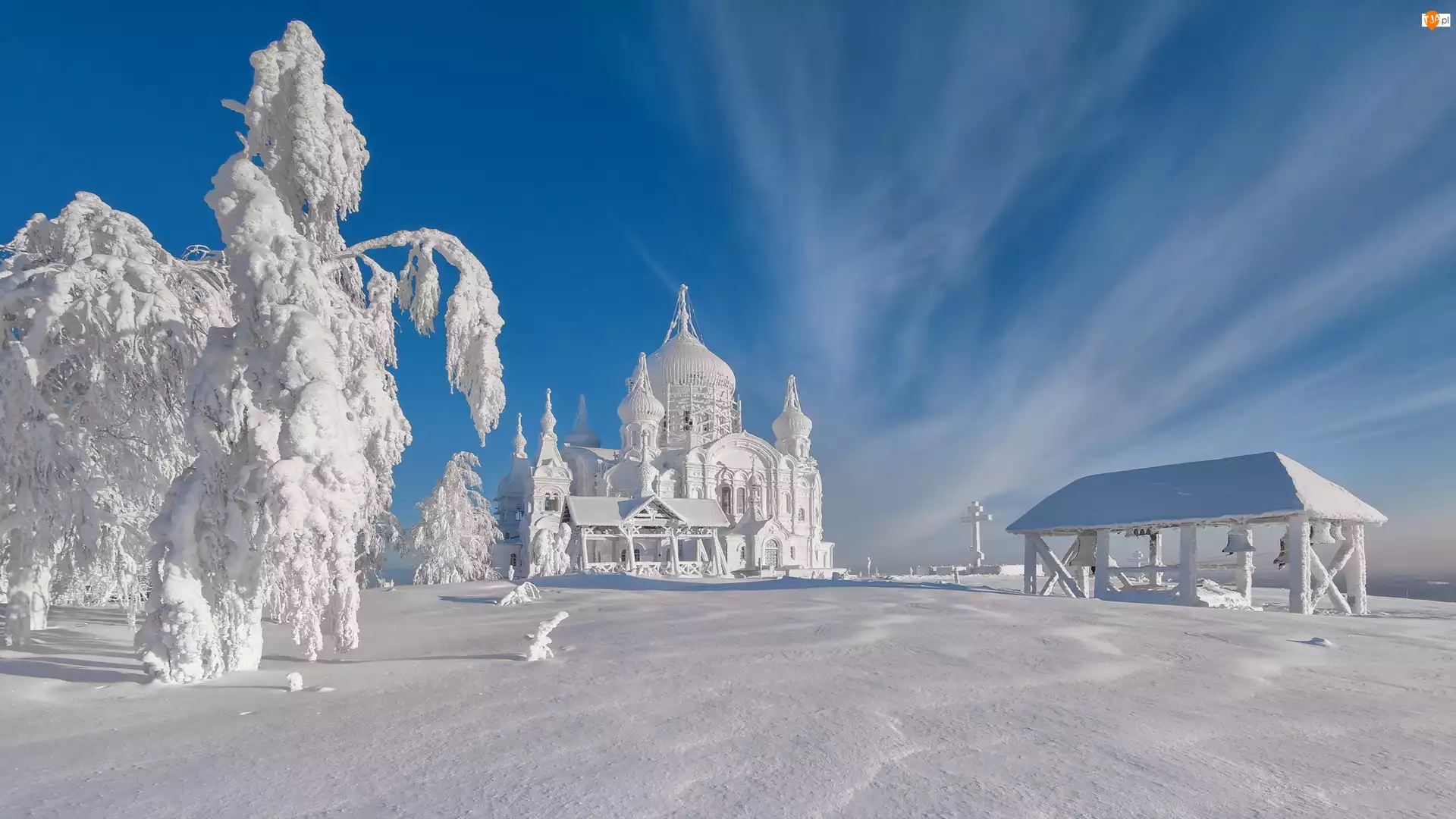 Cerkiew, Zima, Ośnieżone, Śnieg, Drzewa