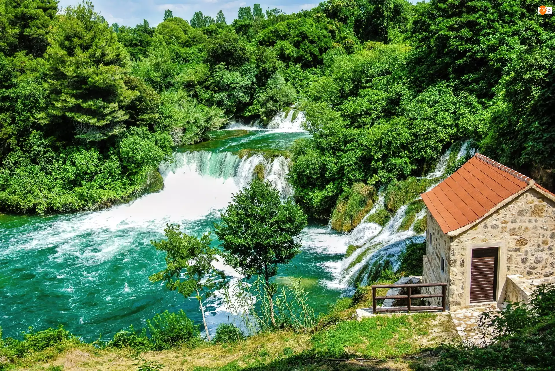 Dom, Las, Park Narodowy Krka, Chorwacja, Wodospad
