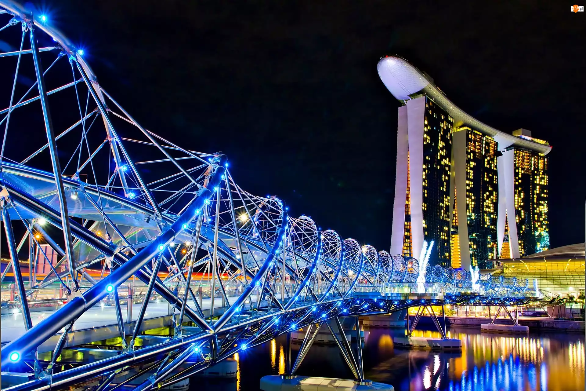 Bay, Stands, Hotel, Singapuru, Most, Nocą, Marina, Fragment