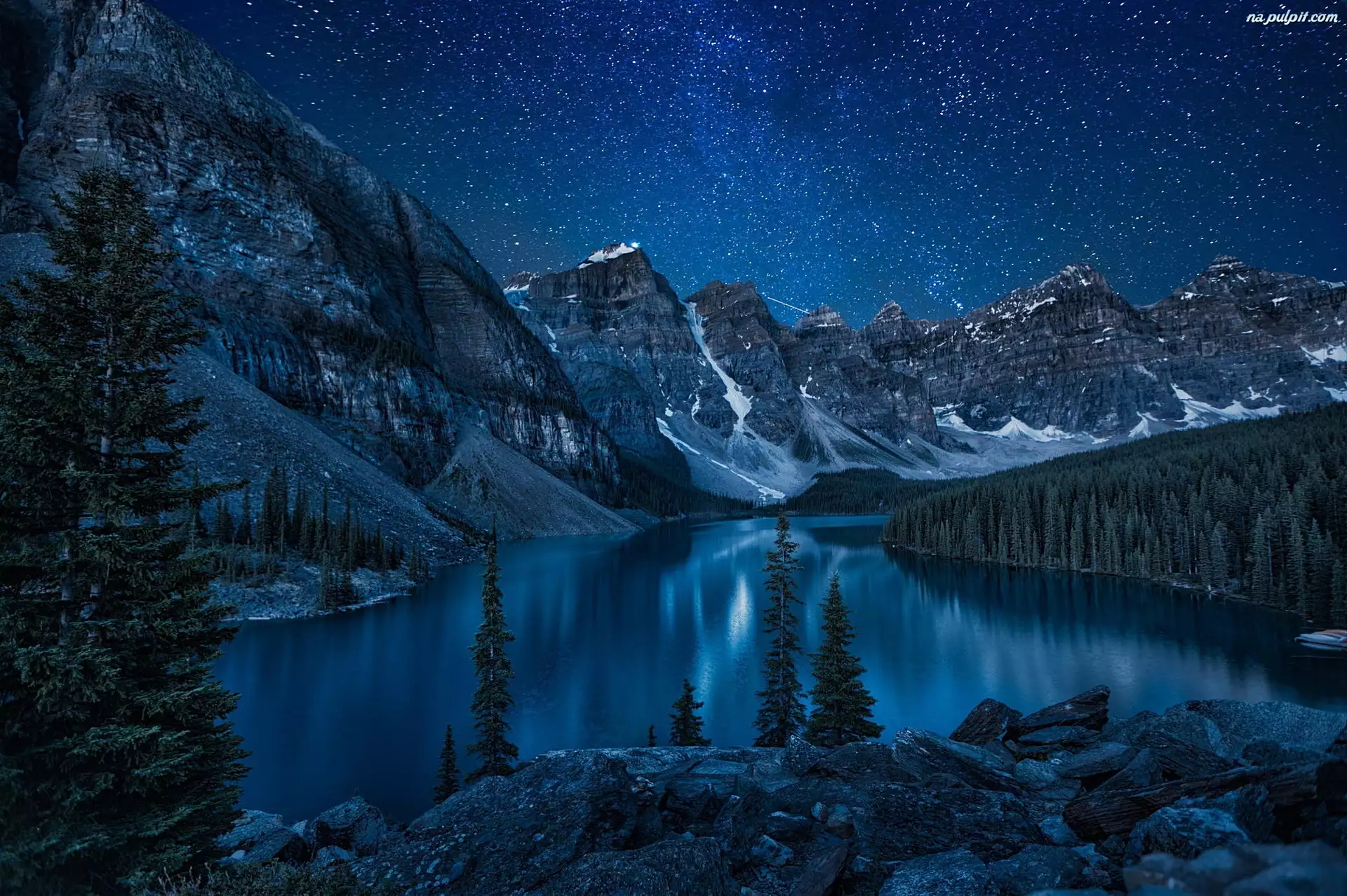 Góry, Gwiazdy, Jezioro, Niebo