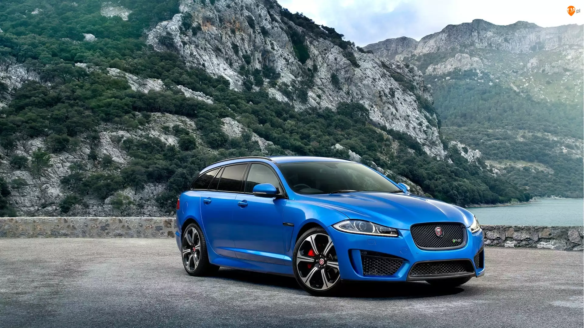 Góry, Niebieski, Jaguar, Samochód, XFR-S-Sportbrake
