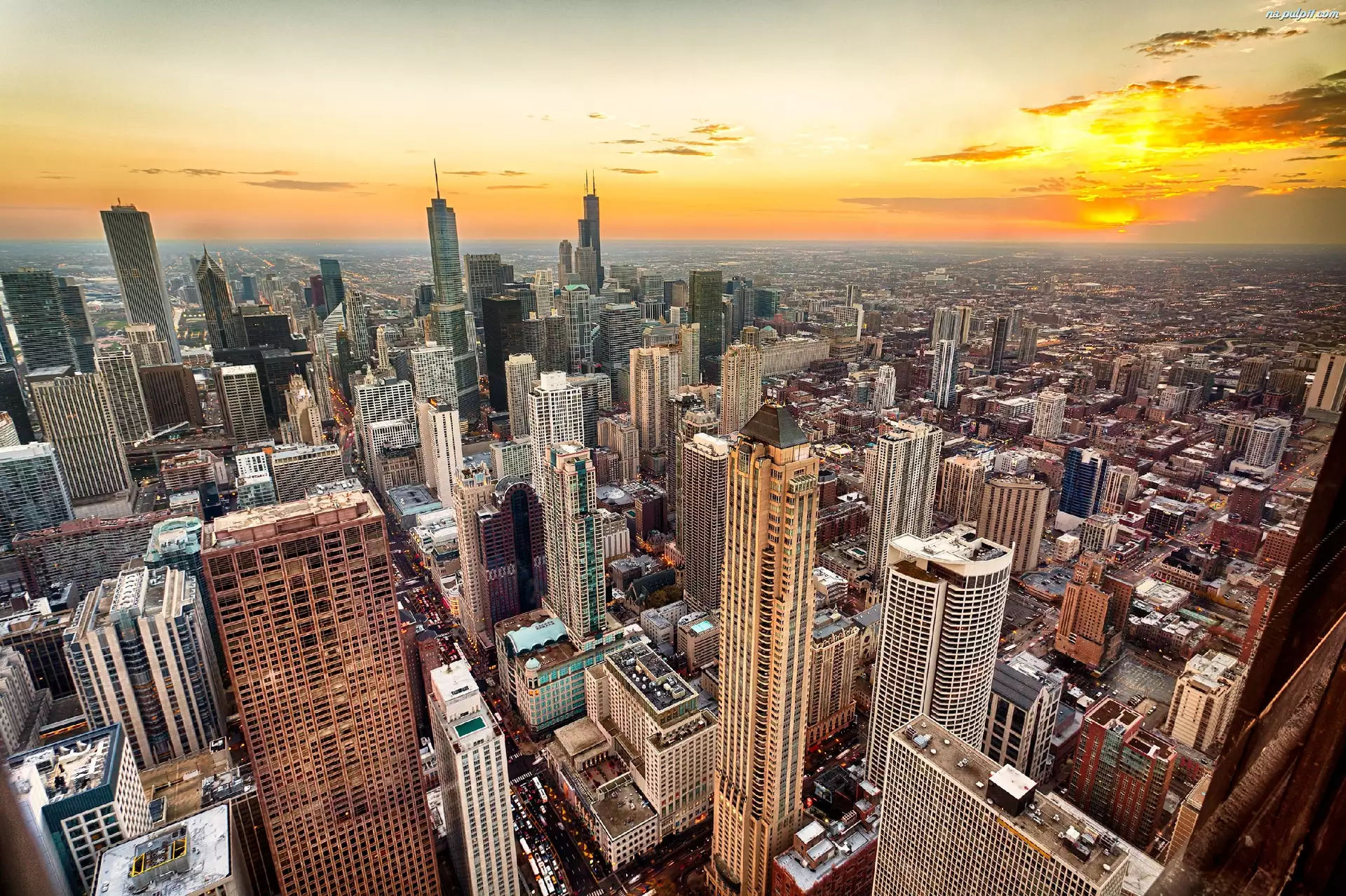 Słońca, Chicago, Miasta, Panorama, Zachód