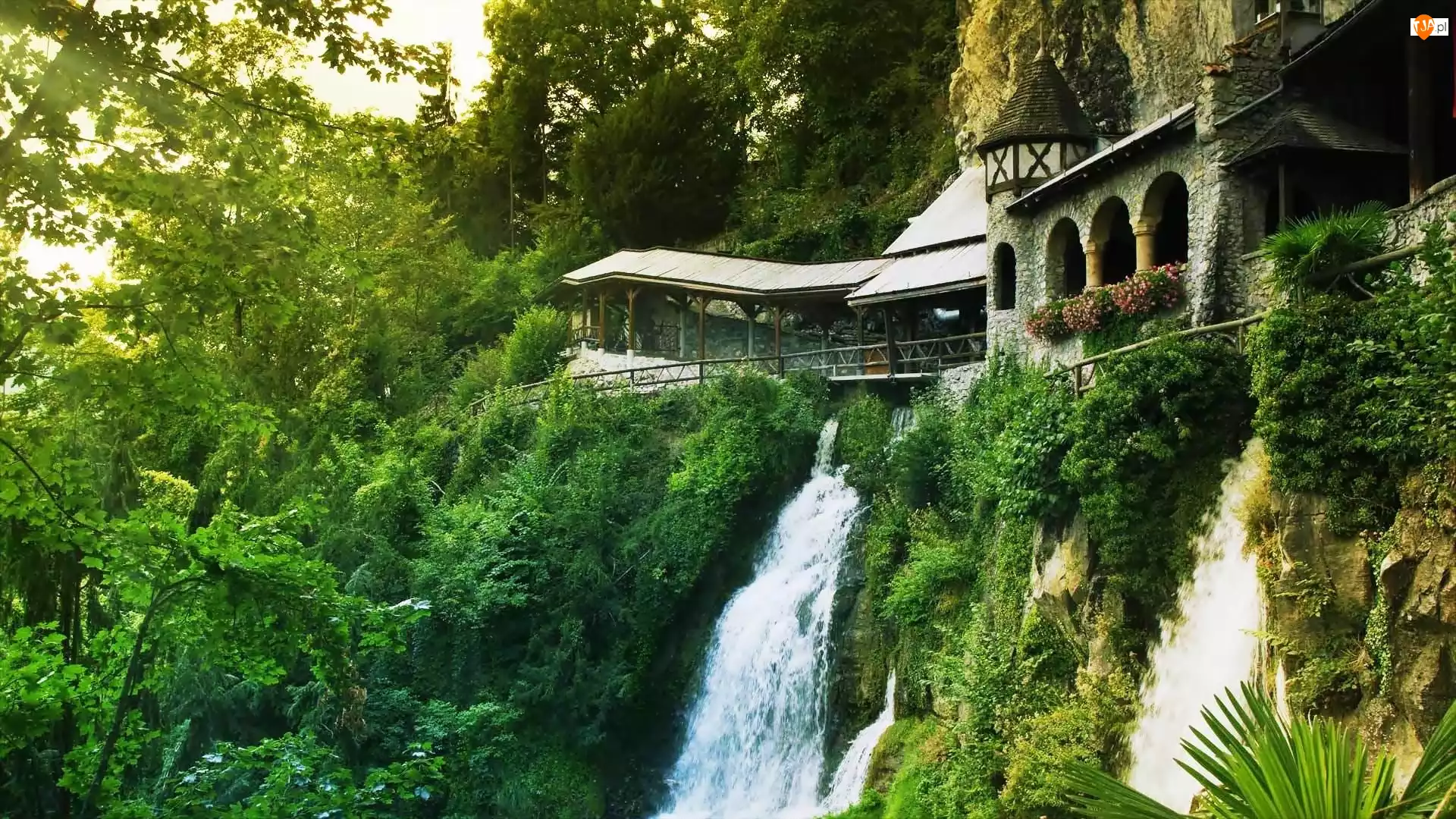Klasztor, Szwajcaria, Wodospad, Las