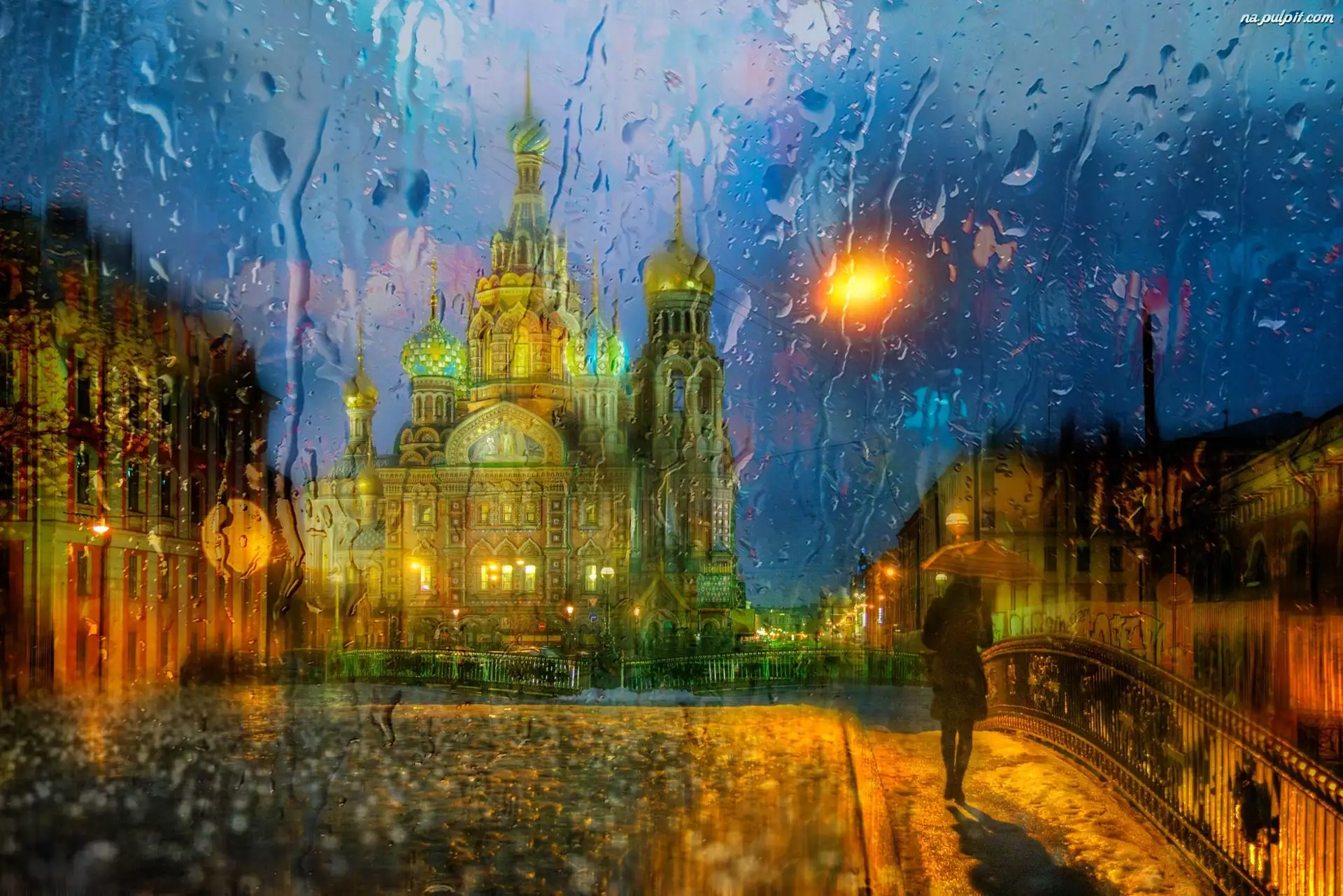 Petersburg, Kobieta, Cerkiew, Deszcz