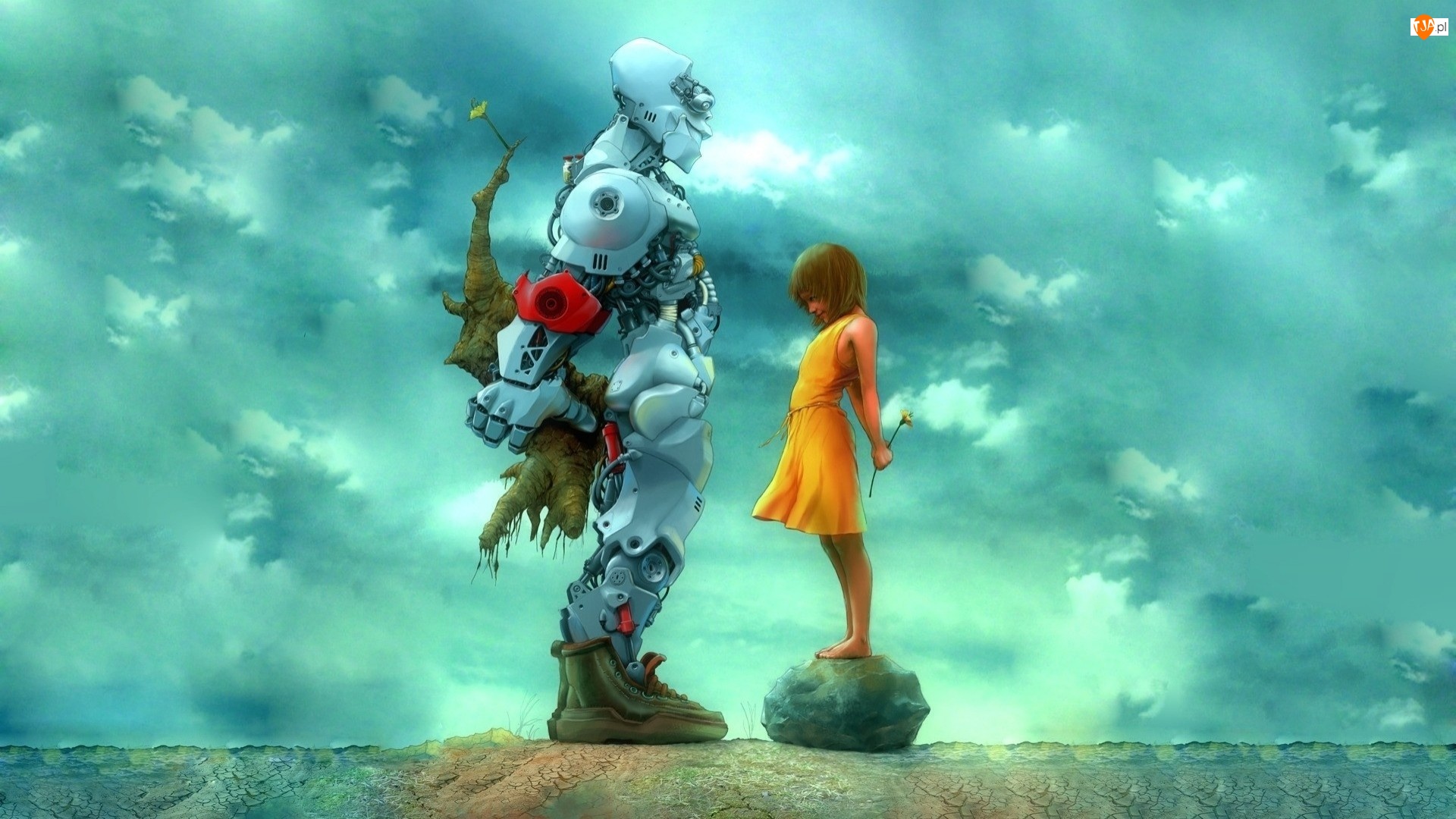 Kwiat, Przyjaźń, Dziewczynka, Robot, Prezent