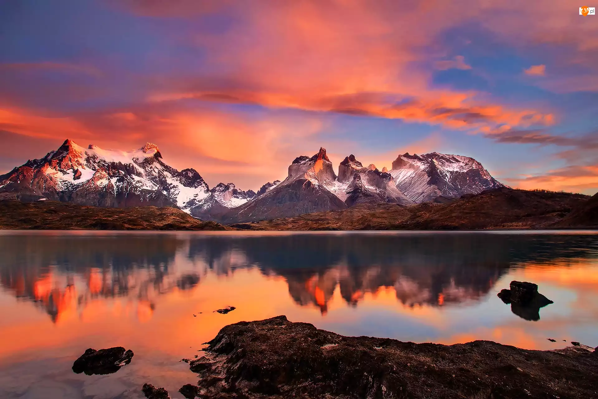Chile, Góry, Wschód, Jezioro, Słońca