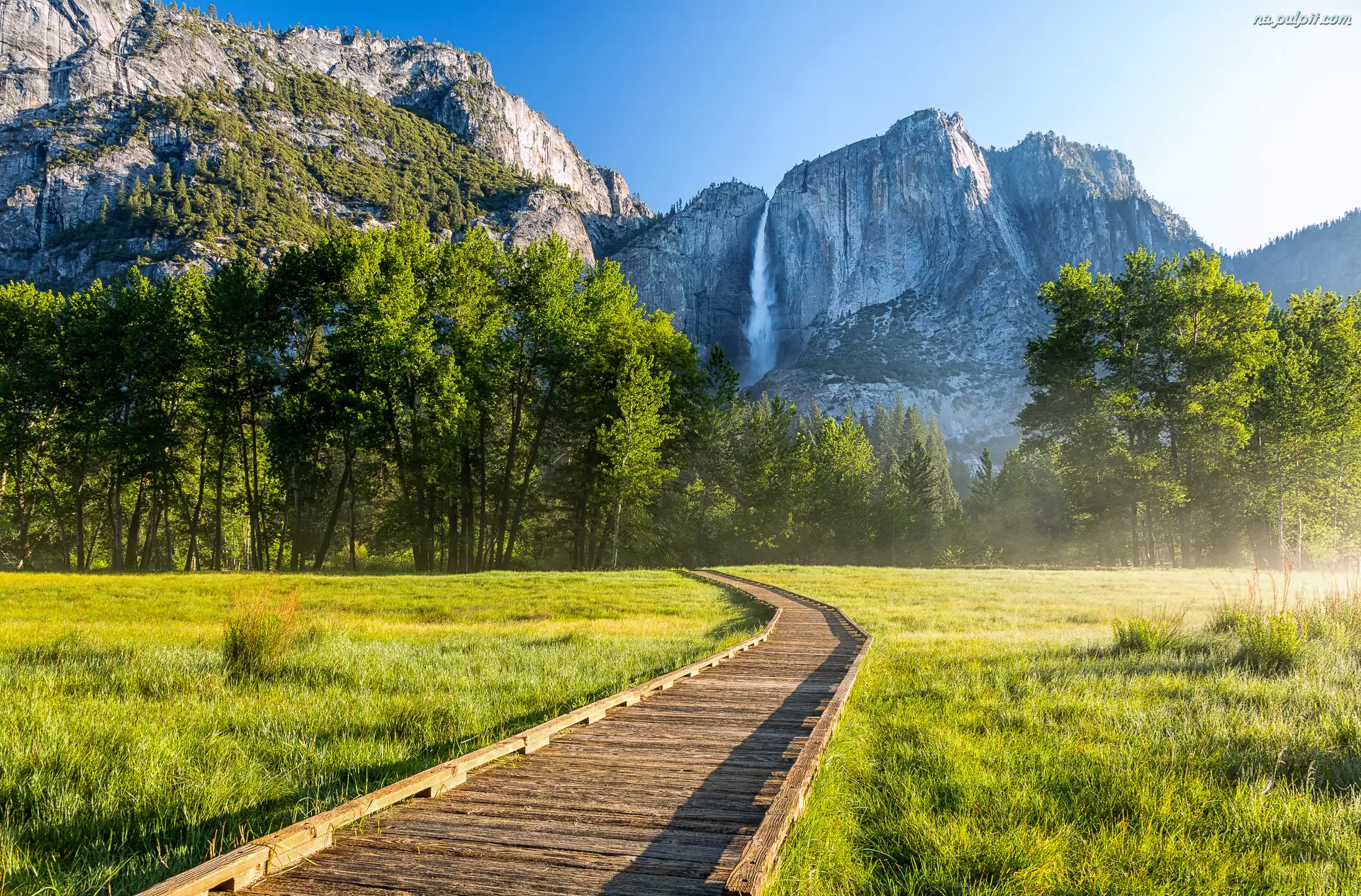Stan Kalifornia, Stany Zjednoczone, Góry, Wodospad, Park Narodowy Yosemite, Ścieżka