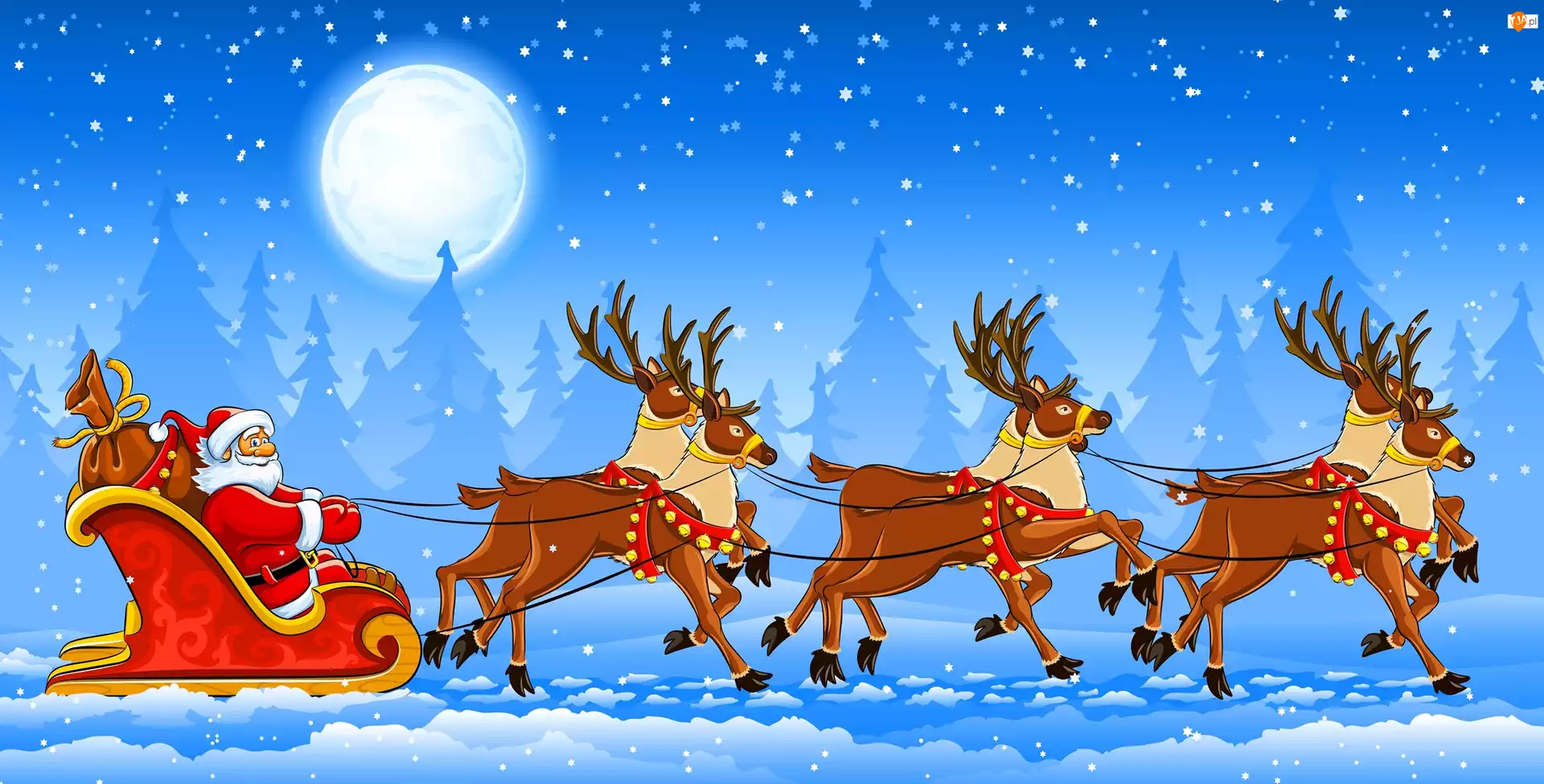 Grafika 2D, Mikołaj, Księżyc, Renifery, Świąteczne