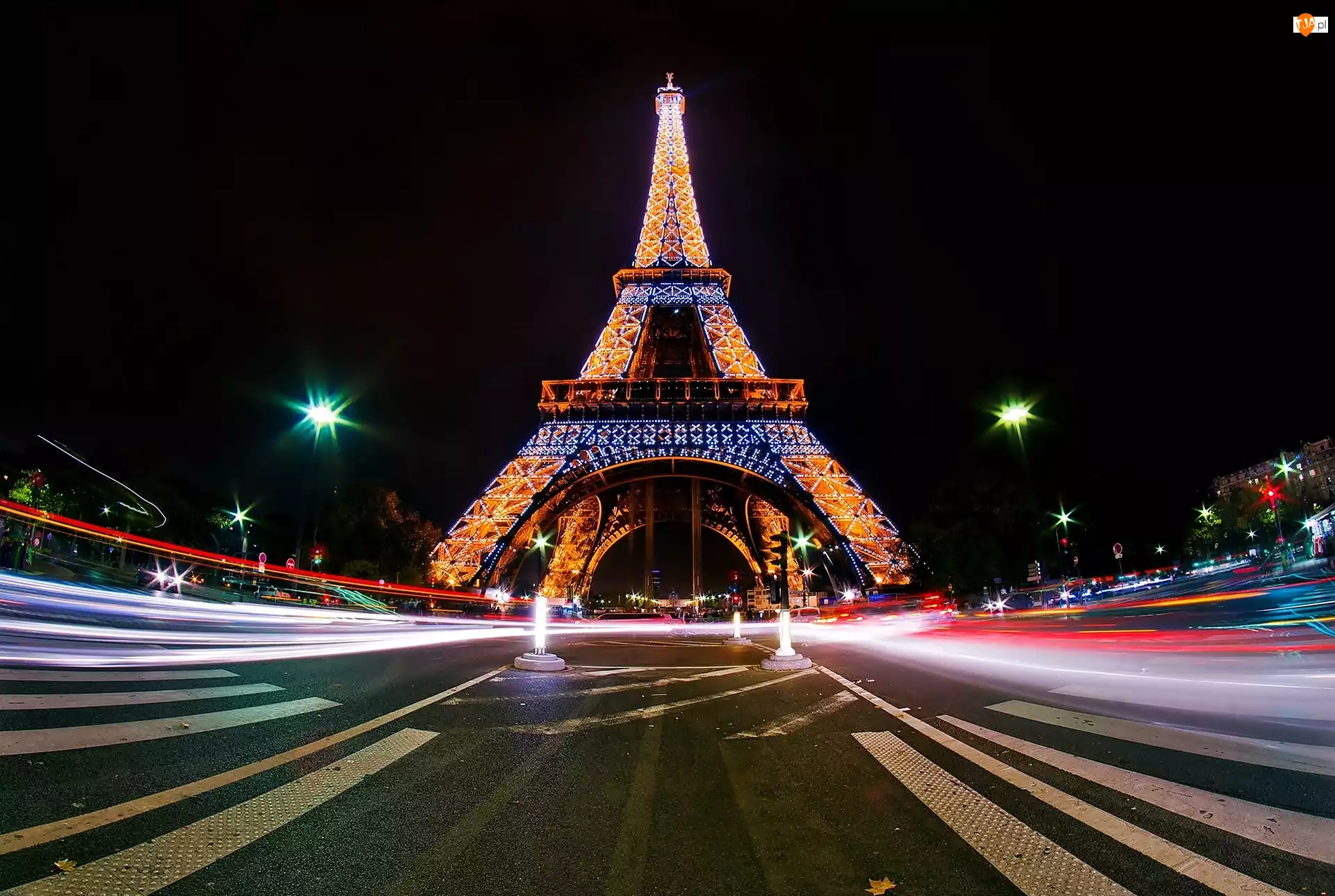 Nocą, Wieża, Eiffla, Paryż
