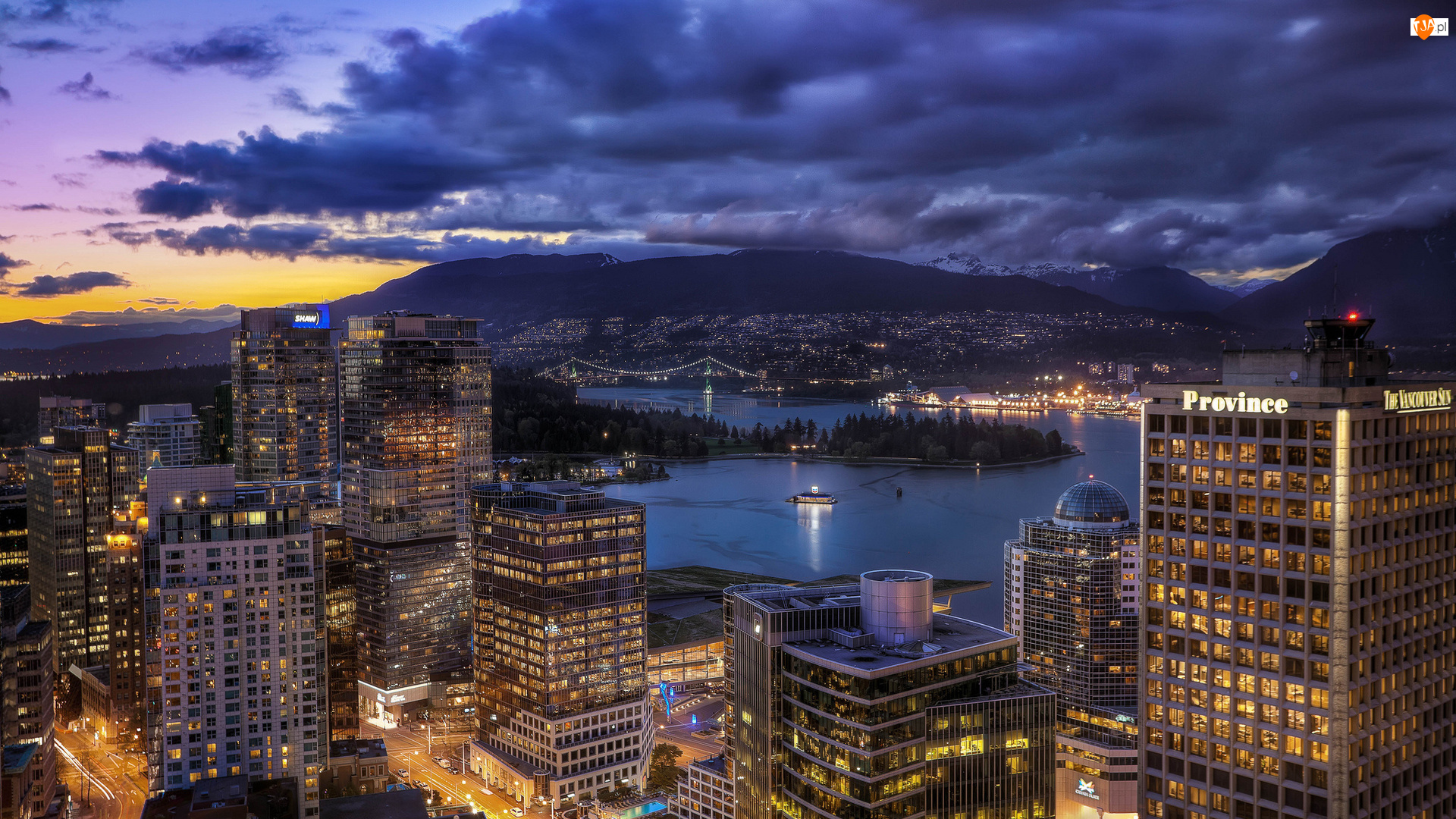 Miasto, Wieżowce, Vancouver, Jezioro, Coal Harbour, Stanley Park