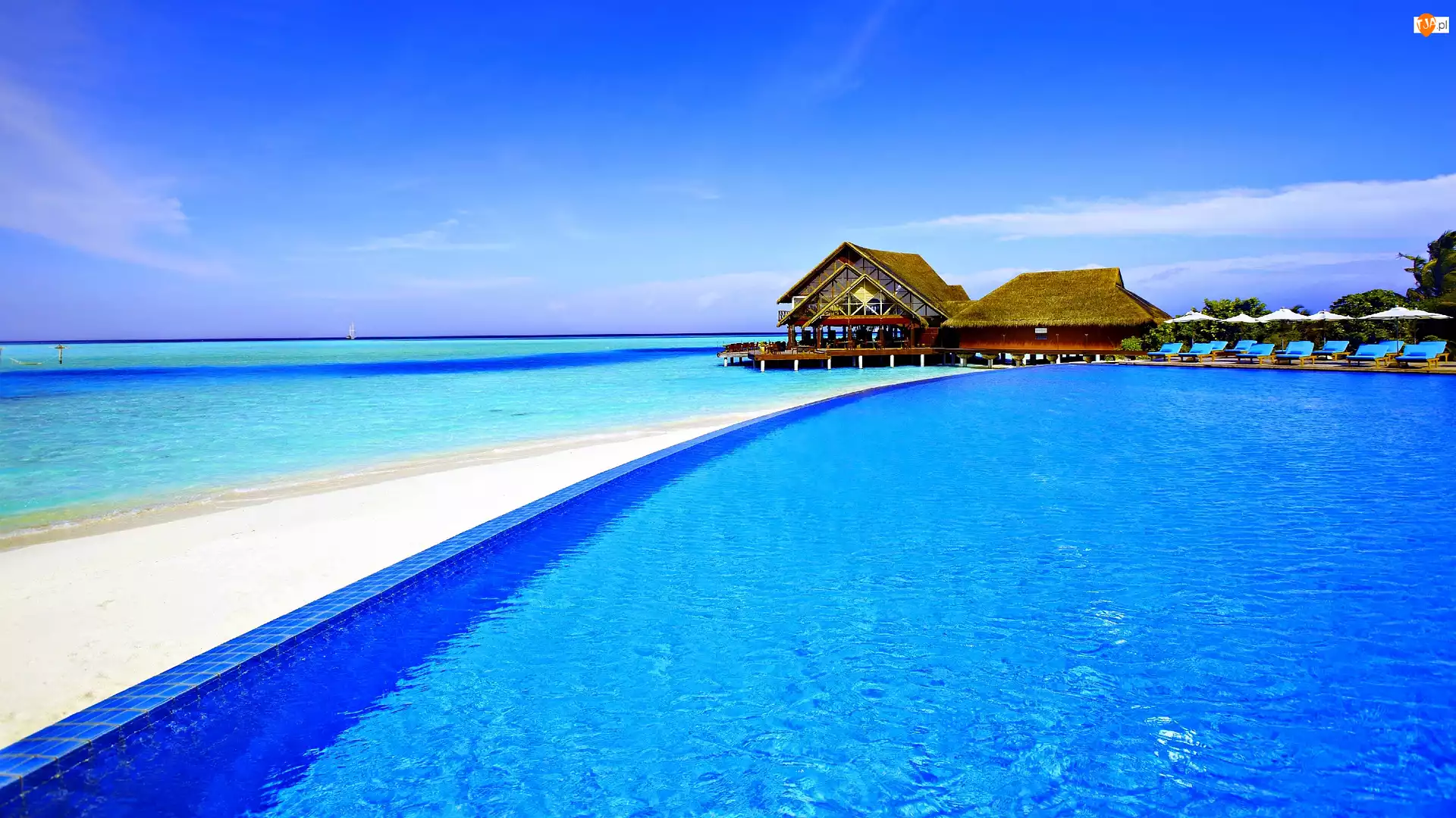 Malediwy, Hotel, Pomost, Morze, Anantara Dhigu