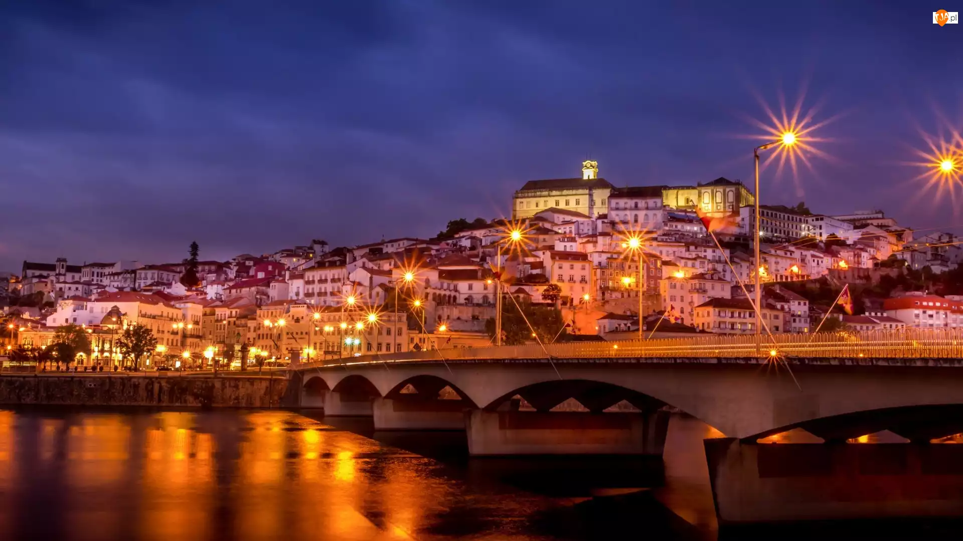 Miasto, Most, Portugalia, Rzeka, Coimbra, Noc