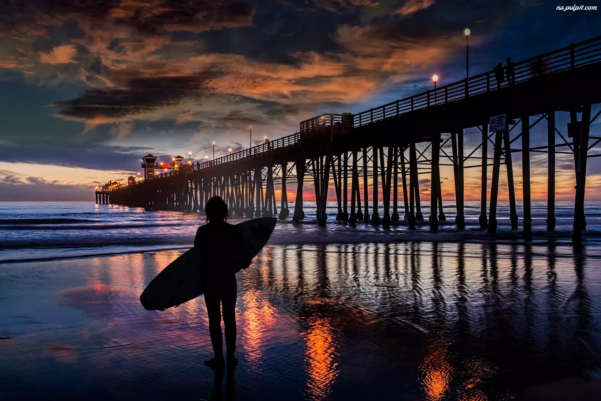 Molo, Surfer, Oceanside, Kalifornia, Chmury