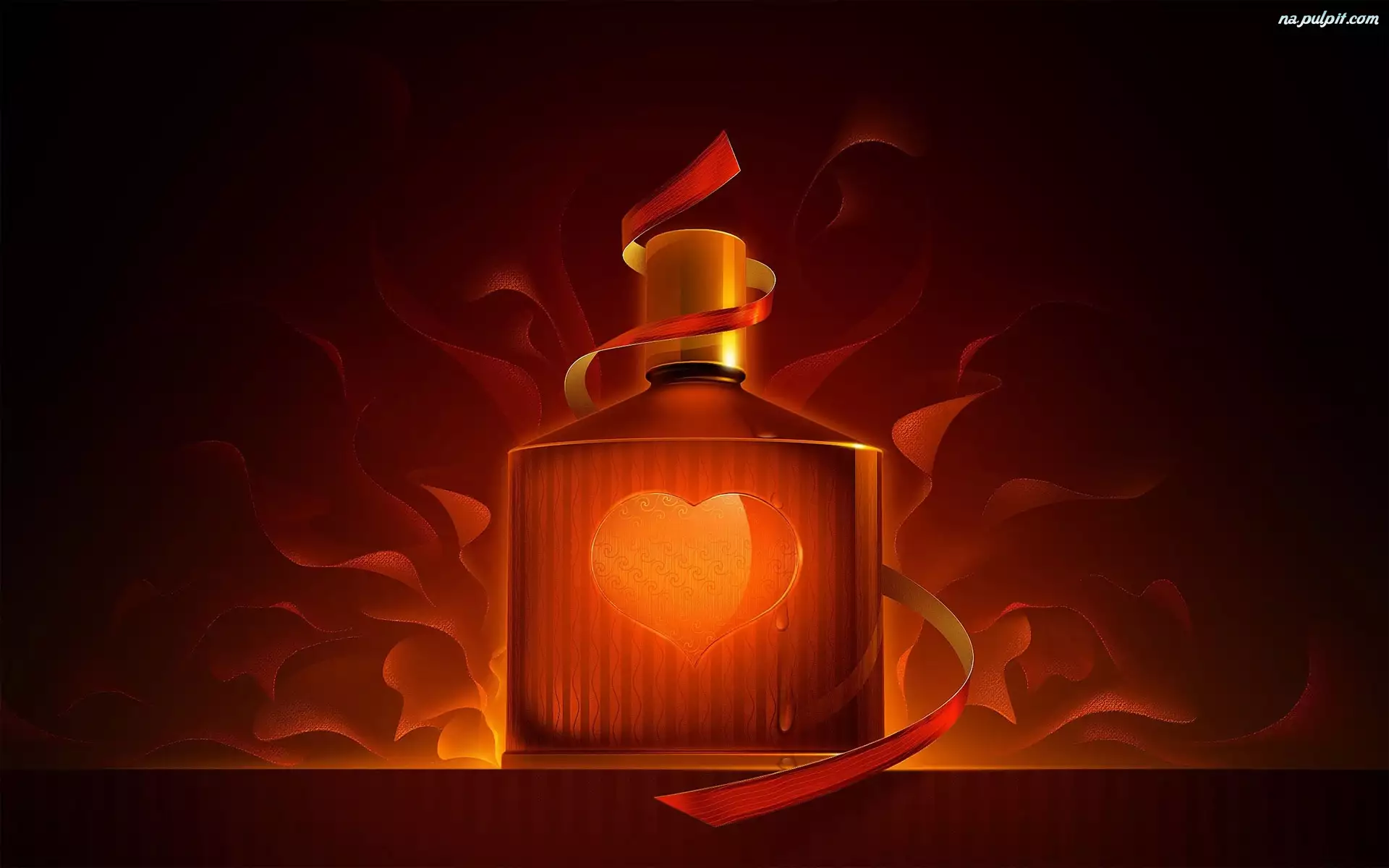 Płomienie, Walentynki, Serce, Perfum, wstążka