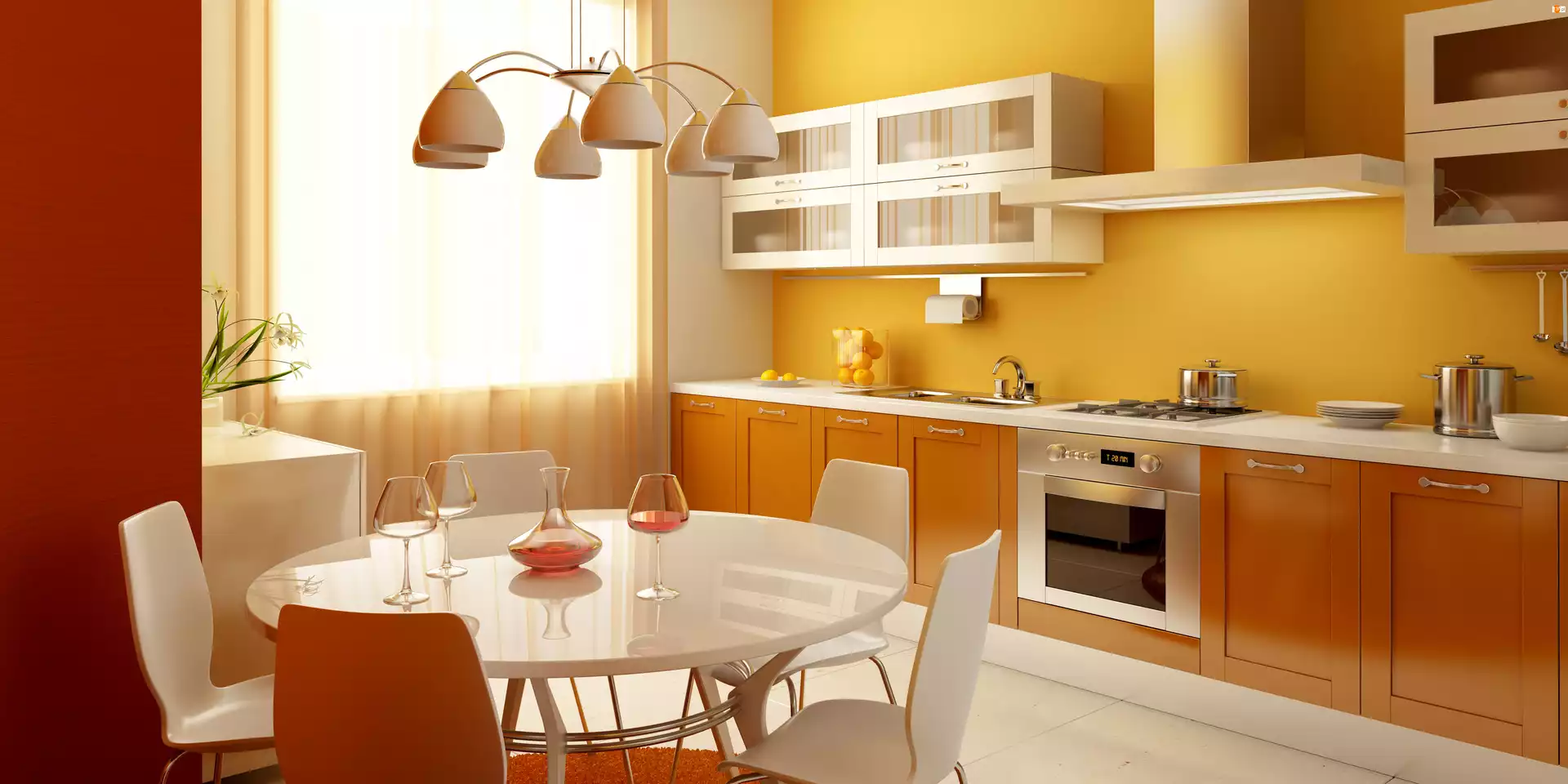 Żółta, Krzesła, Kuchnia, Stół