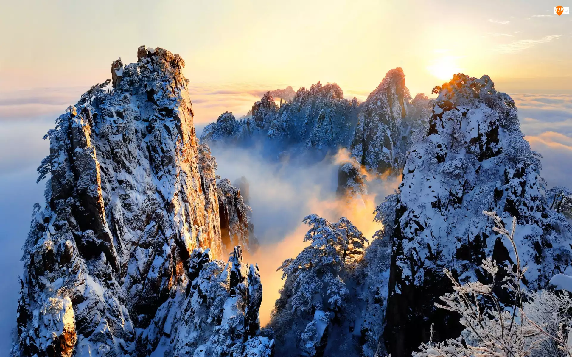 Chiny, Mgła, Zima, Góry Huang Shan