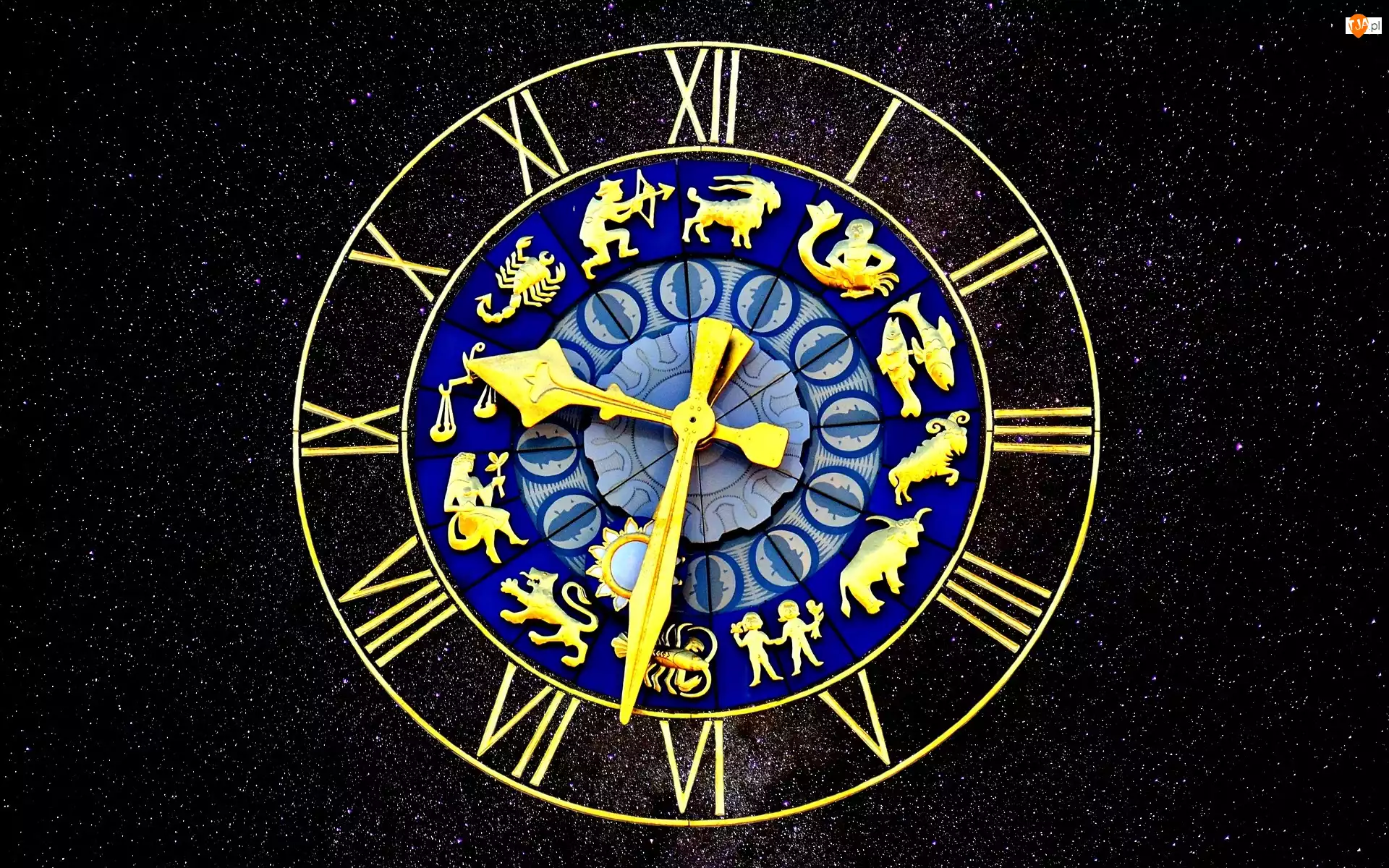 Znaki zodiaku, Gwiazdy, Zegar, Niebo
