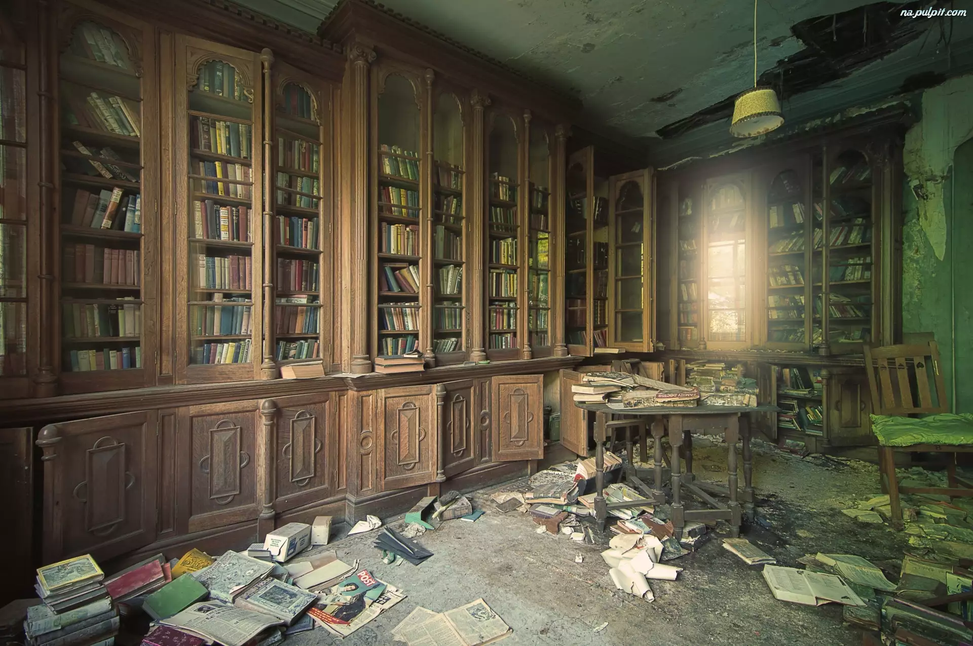 Biblioteka, Zaniedbana, Stara, Zniszczona