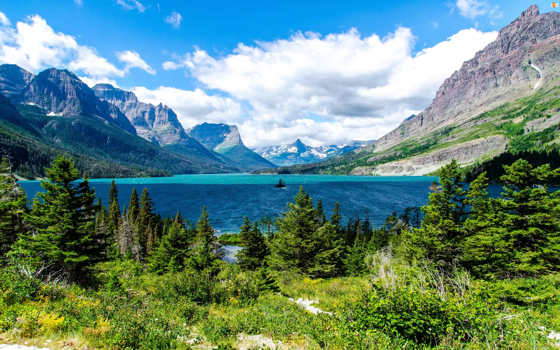 Góry, Stany Zjednoczone, Park Narodowy Glacier, Stan Montana, Jezioro Saint Mary Lake
