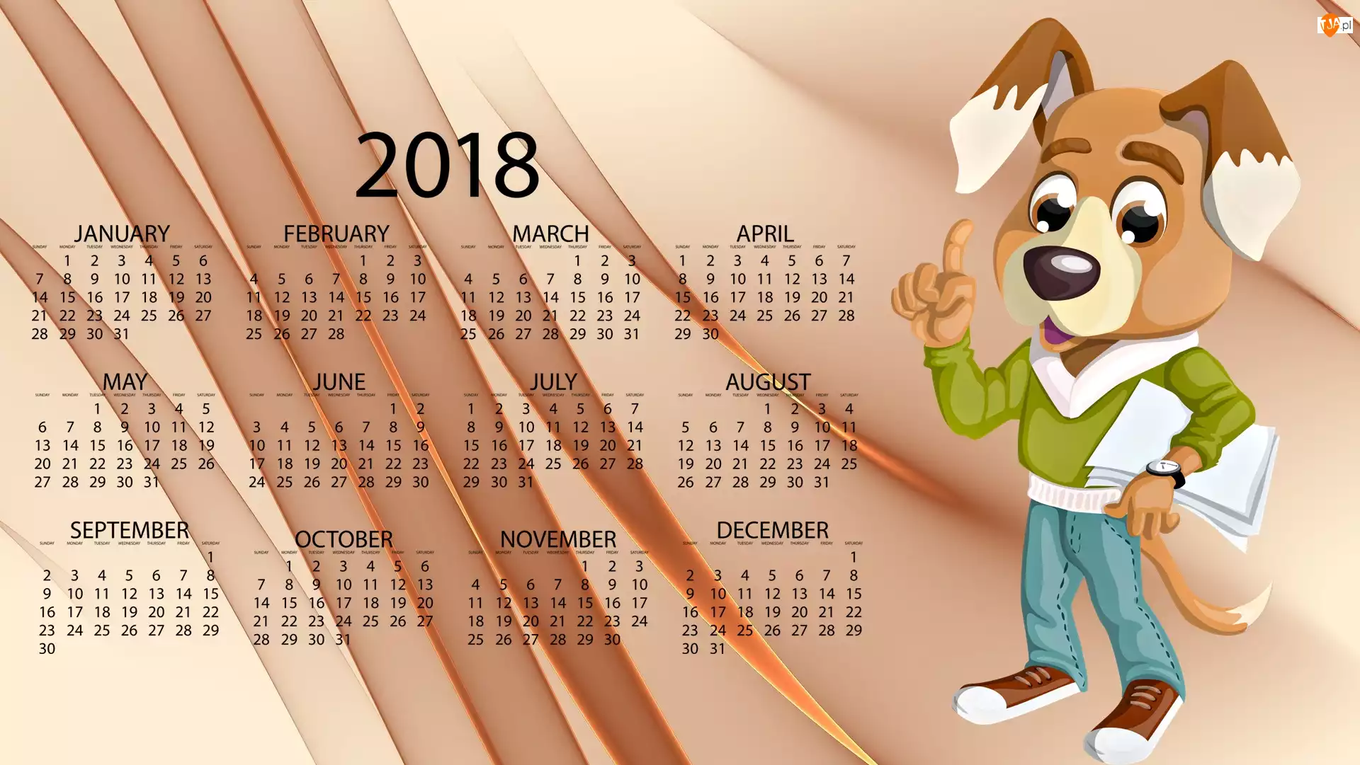 Kalendarz, Grafika 2D, Rok 2018, Pies