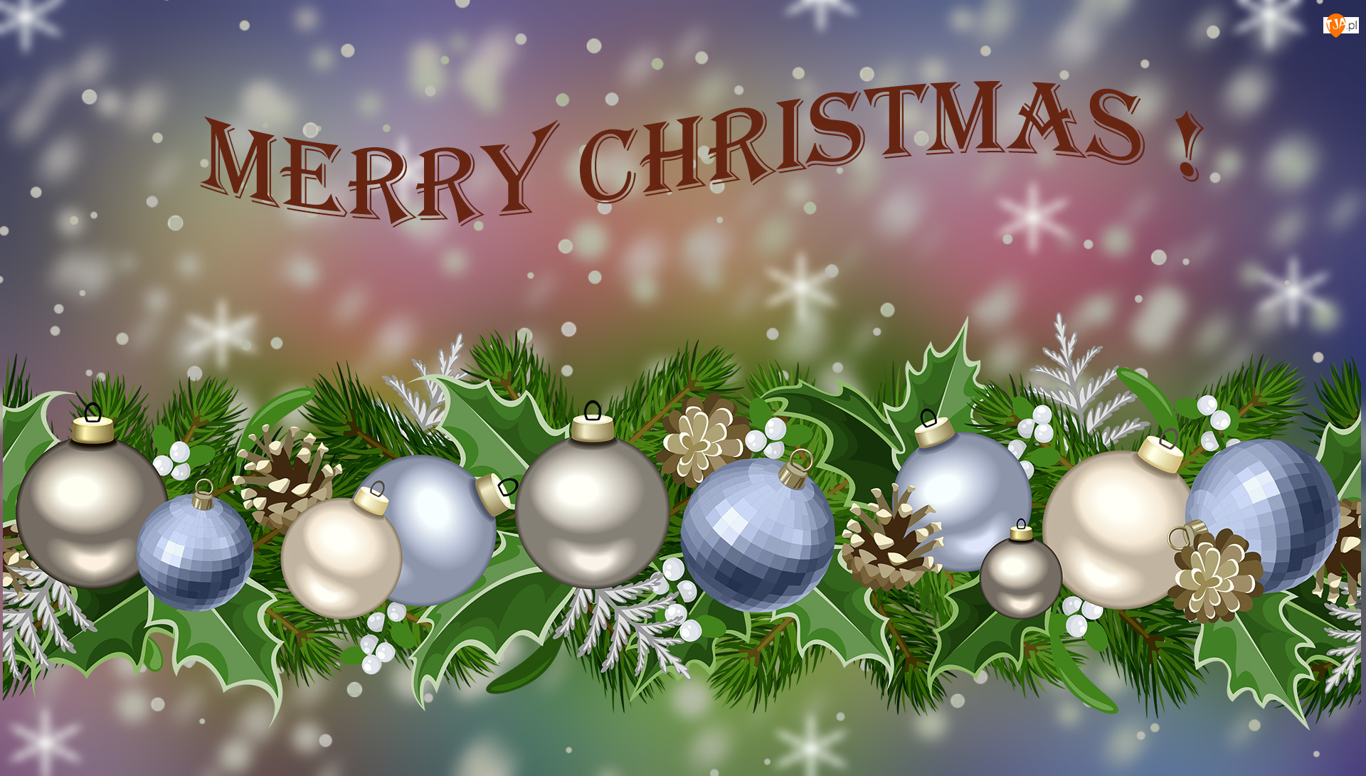 Grafika 2D, Merry Christmas, Boże Narodzenie, Życzenia, Bombki, Napis