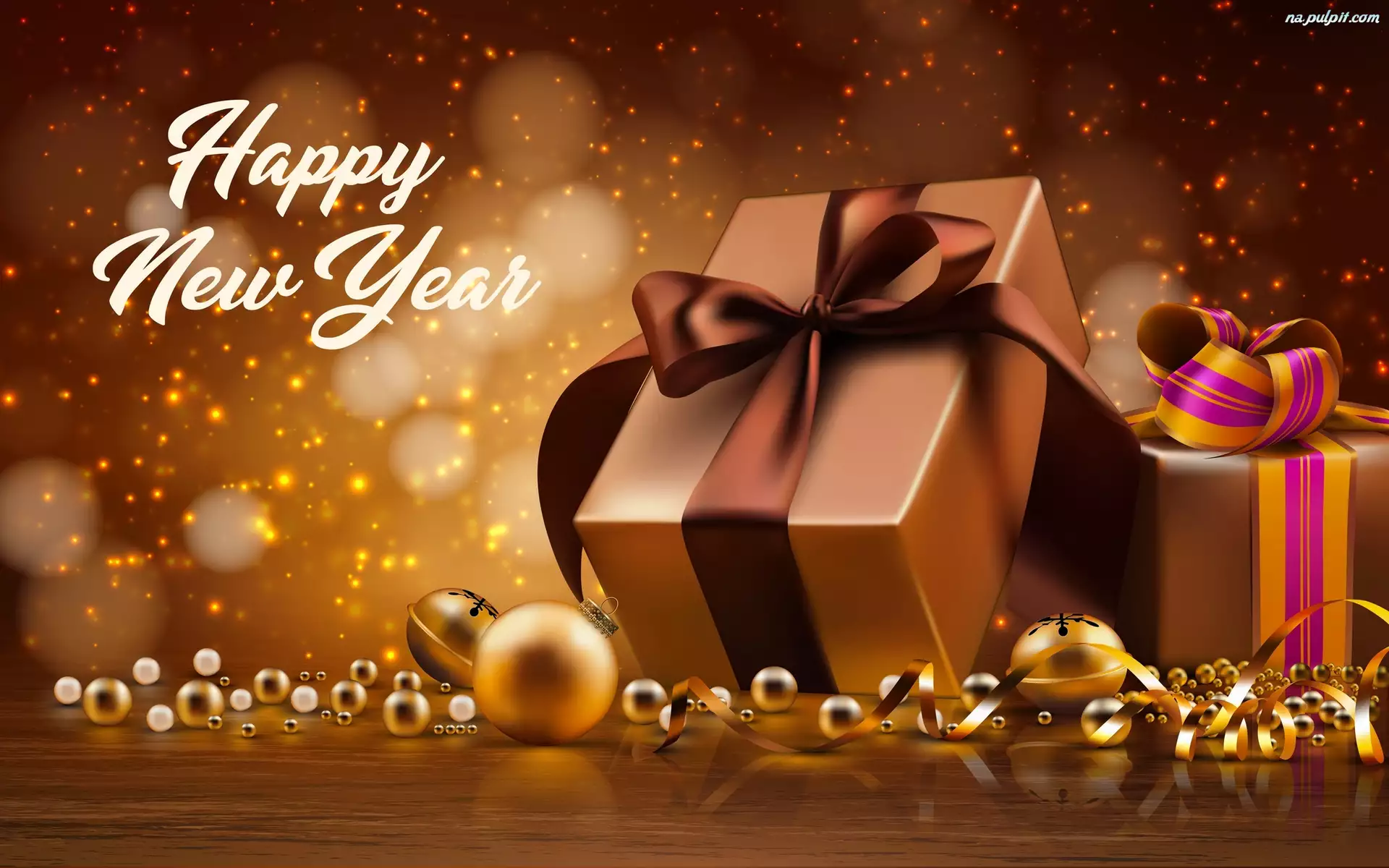 Napis, Bombki, Nowy Rok, Prezenty, Życzenia, Happy New Year