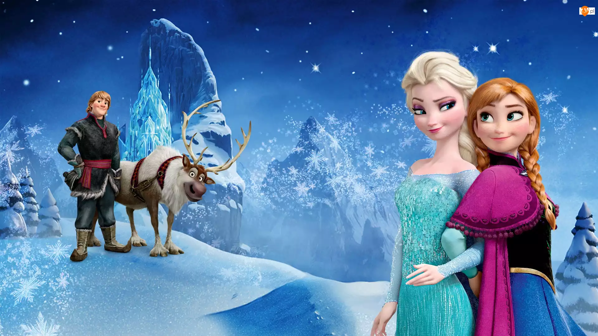 Renifer Sven, Księżniczka Elsa, Anna, Zamek, Kraina lodu, Bajka, Zima, Frozen, Śnieg, Kristoff