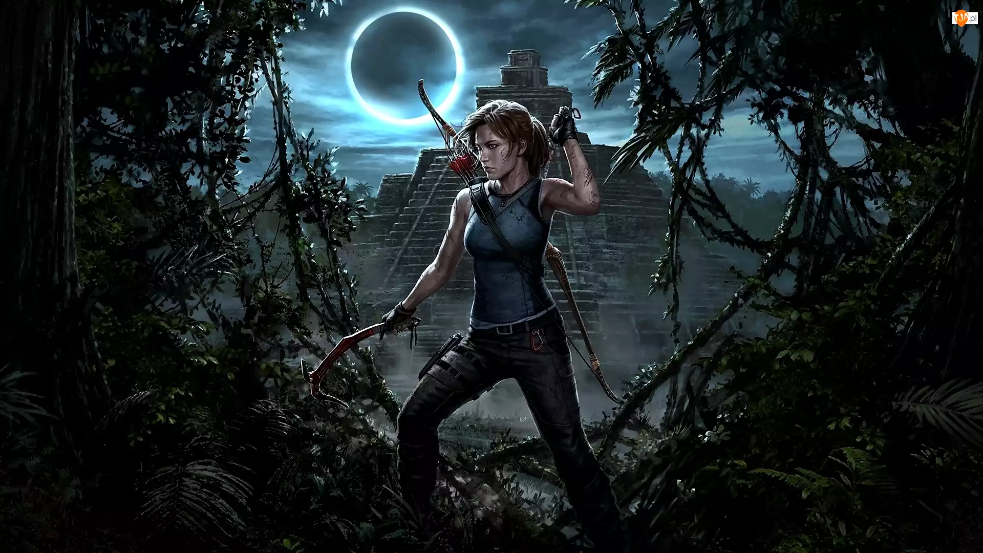 Lara Croft, Księżyc 
, Shadow of the Tomb Raider, Gra, Noc