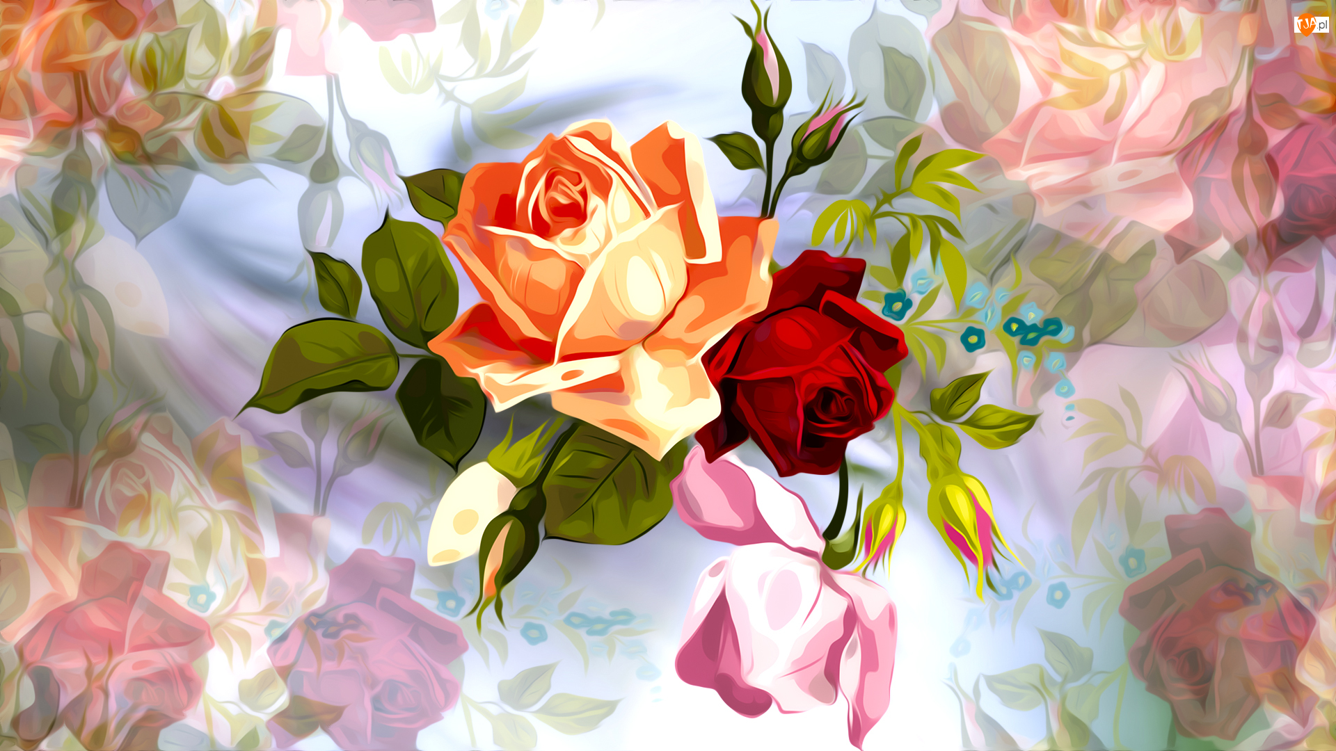 Róże, Grafika 2D, Kwiaty