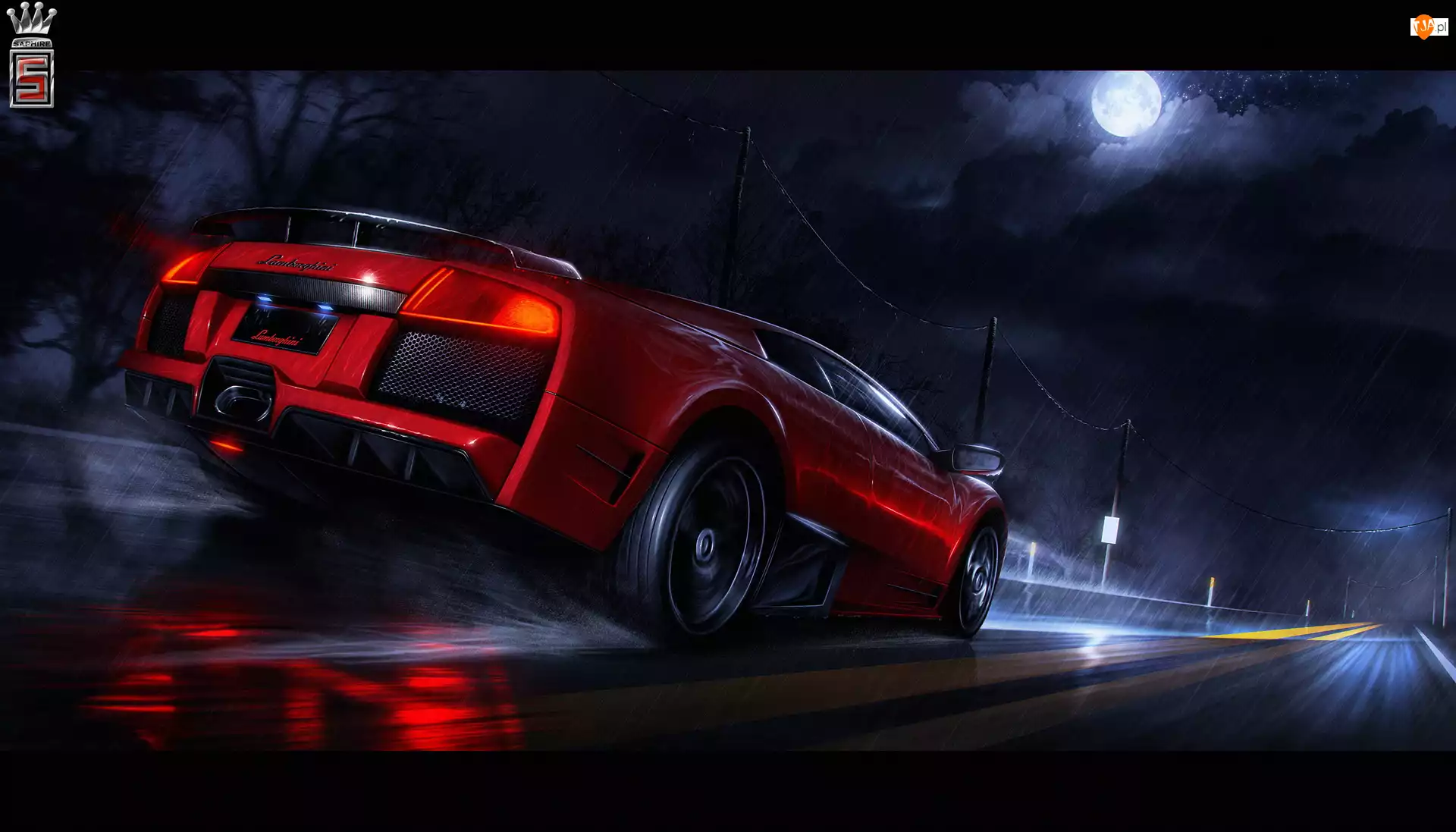 Noc, Czerwony, Lamborghini Murcielago, Ulica