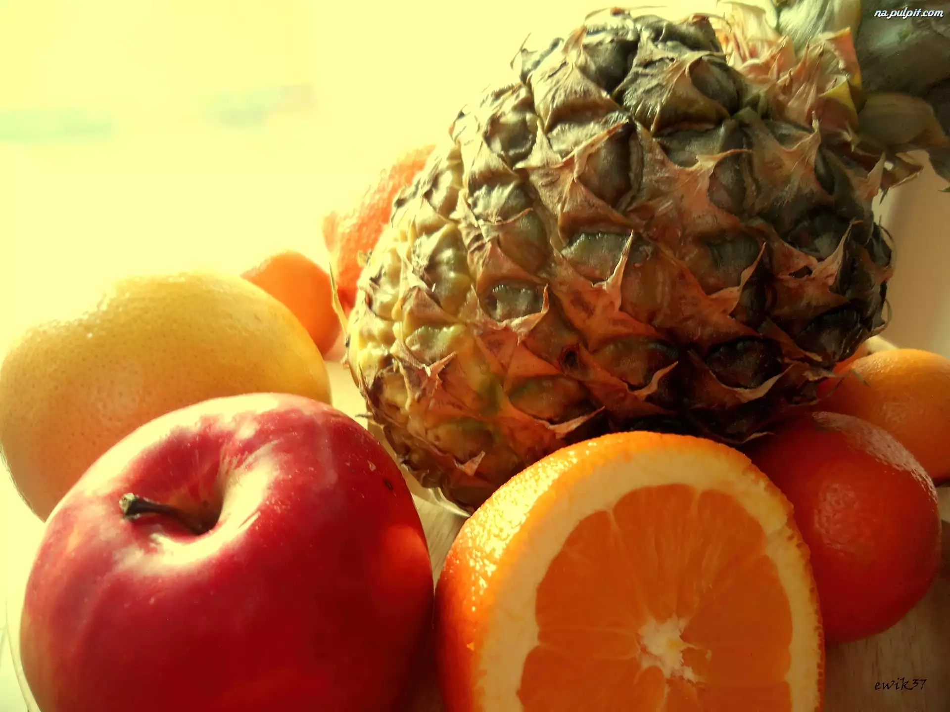 Pomarańcz, Mandarynka, Jabłko, Owoce, Ananas